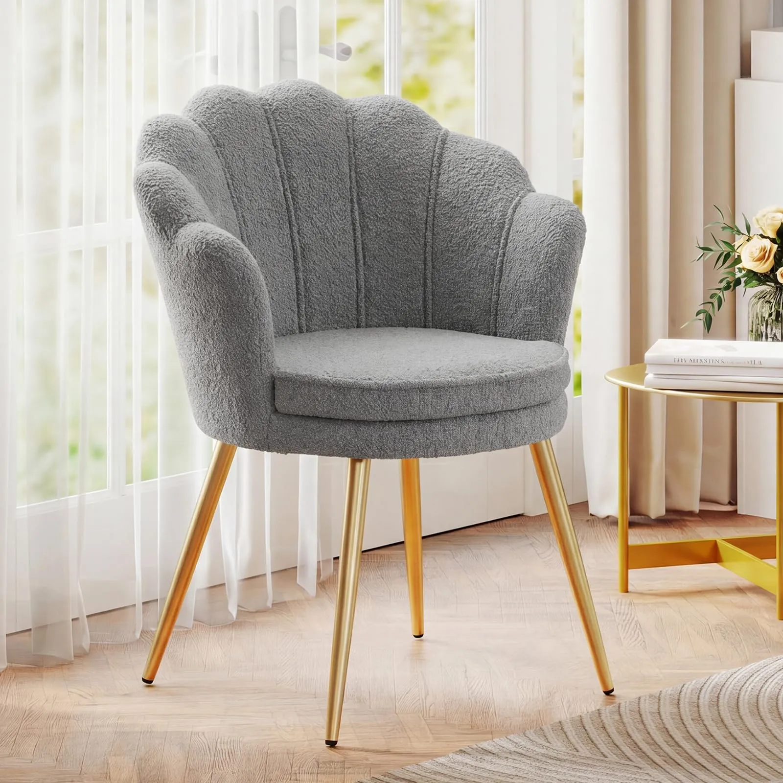 Ckaff Poltrona Conchiglia in Teddy Bouclé con Gambe in Oro, Grigio - immagine 8