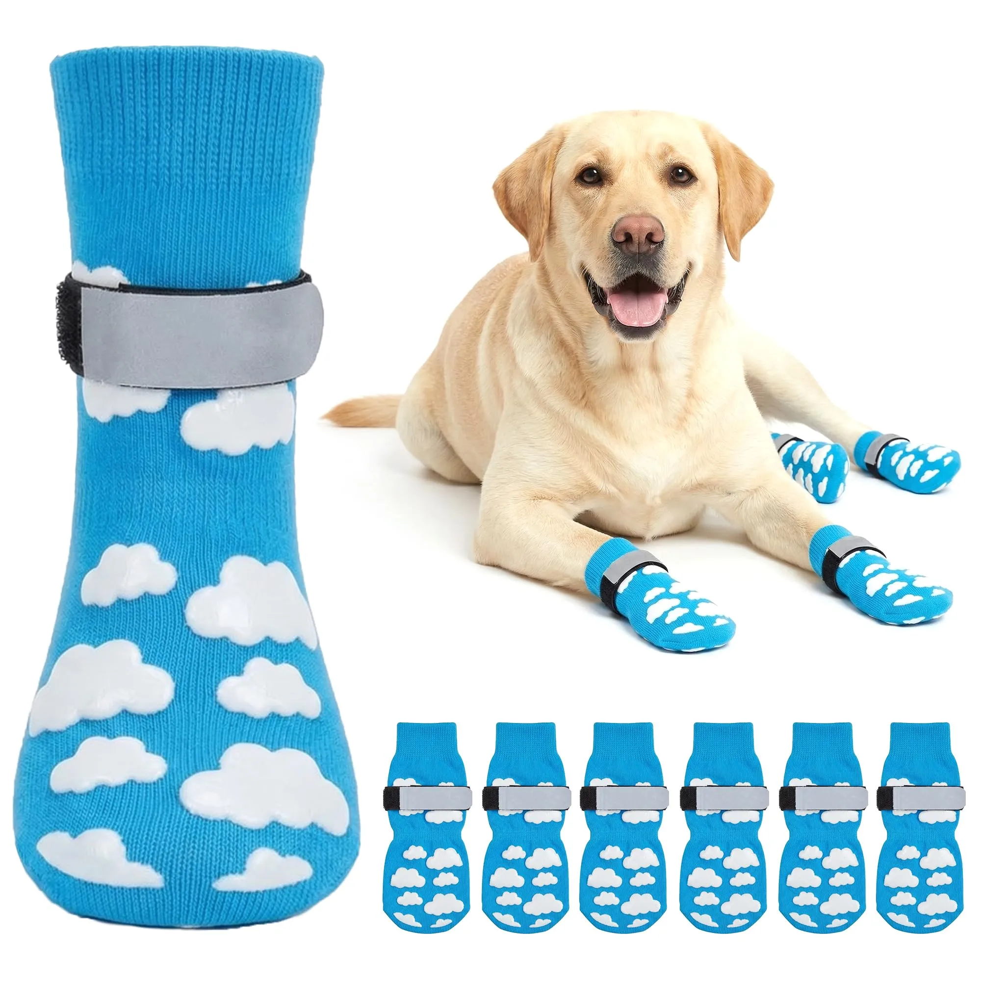 Fantasreen Calzini Antiscivolo per Cani, 6 Pezzi, Cloud, L - immagine 1