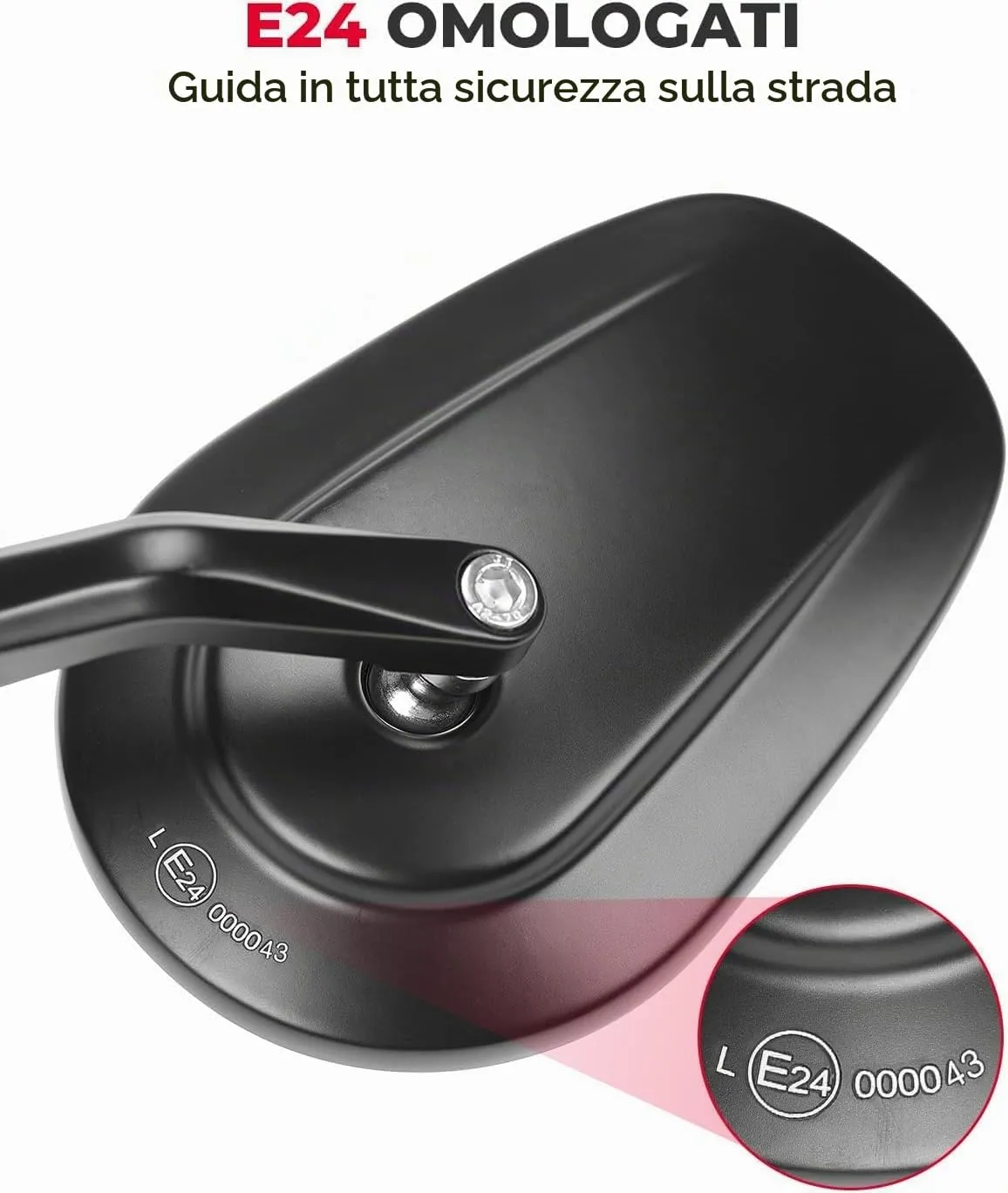 KEMIMOTO Specchietto Retrovisore Moto E24, Sinistro Universale per Manubrio 7/8" 22mm - immagine 2