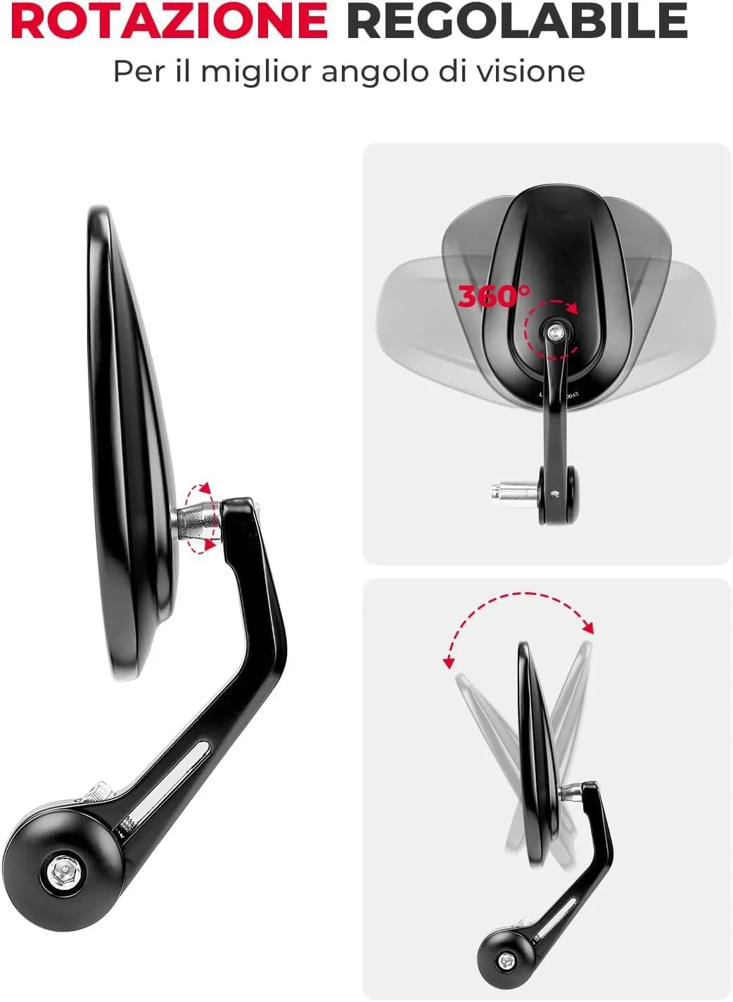 KEMIMOTO Specchietto Retrovisore Moto E24, Sinistro Universale per Manubrio 7/8" 22mm - immagine 3