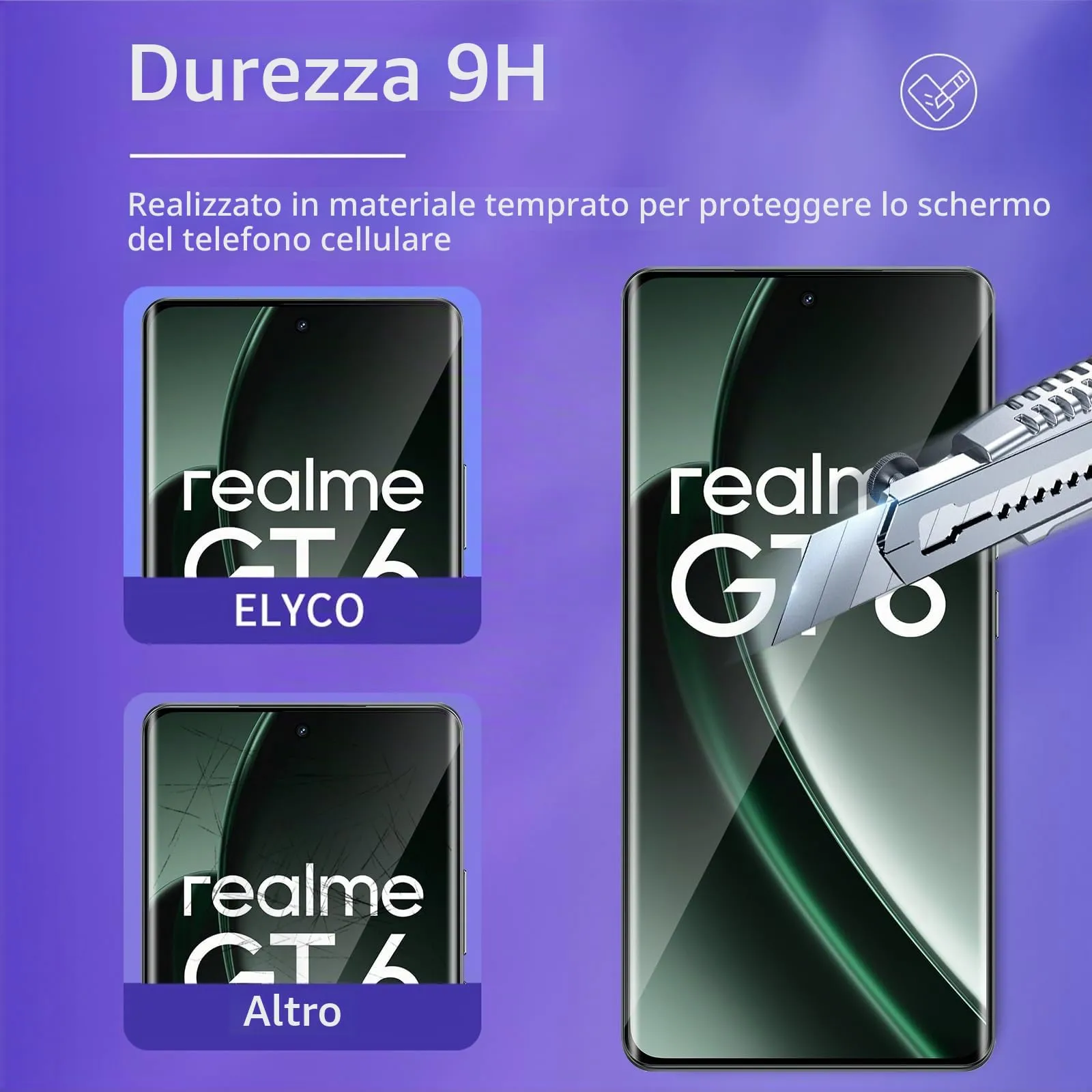 ELYCO Vetro Temperato per Realme GT 6/GT 6T, 2+2 Pezzi - immagine 3