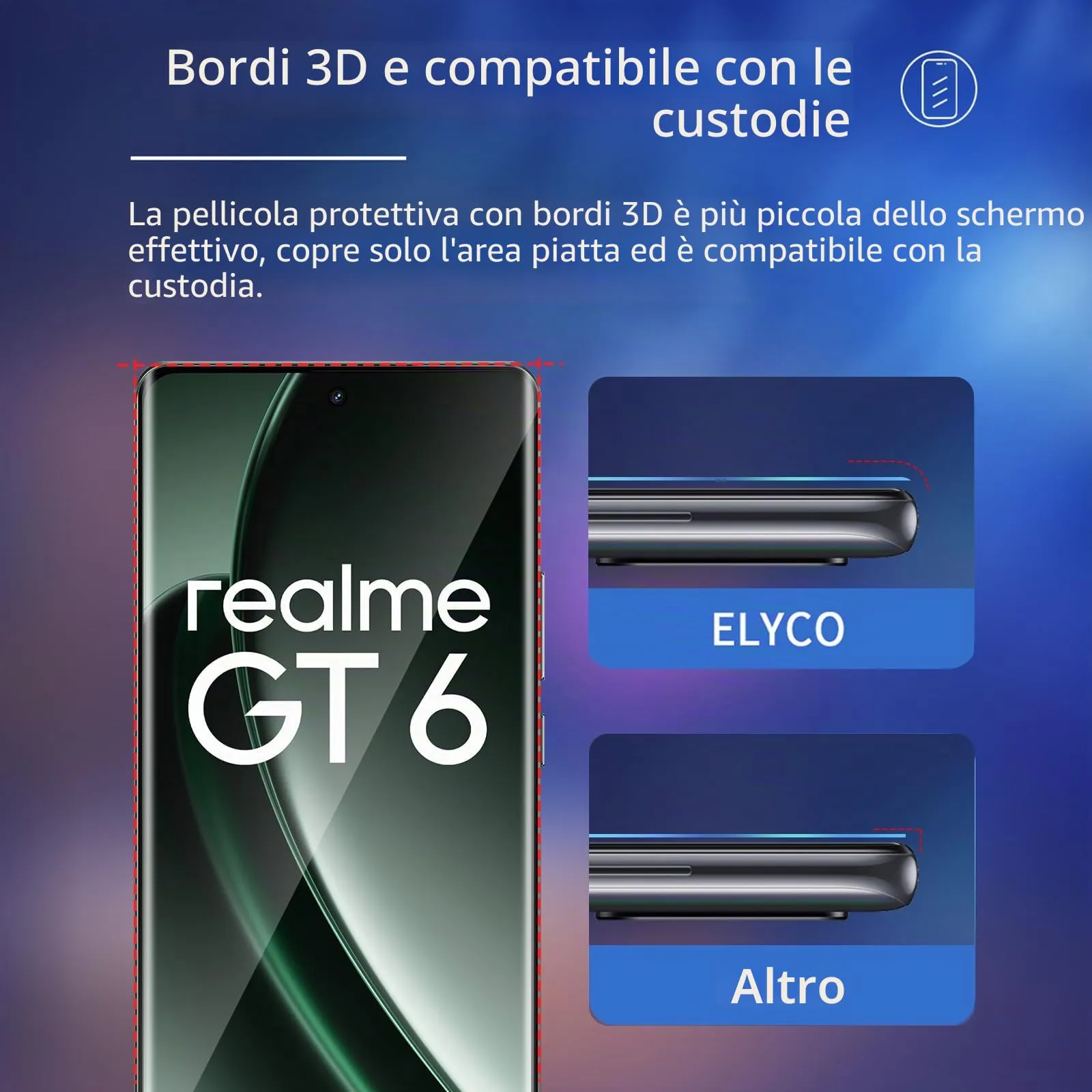 ELYCO Vetro Temperato per Realme GT 6/GT 6T, 2+2 Pezzi - immagine 5