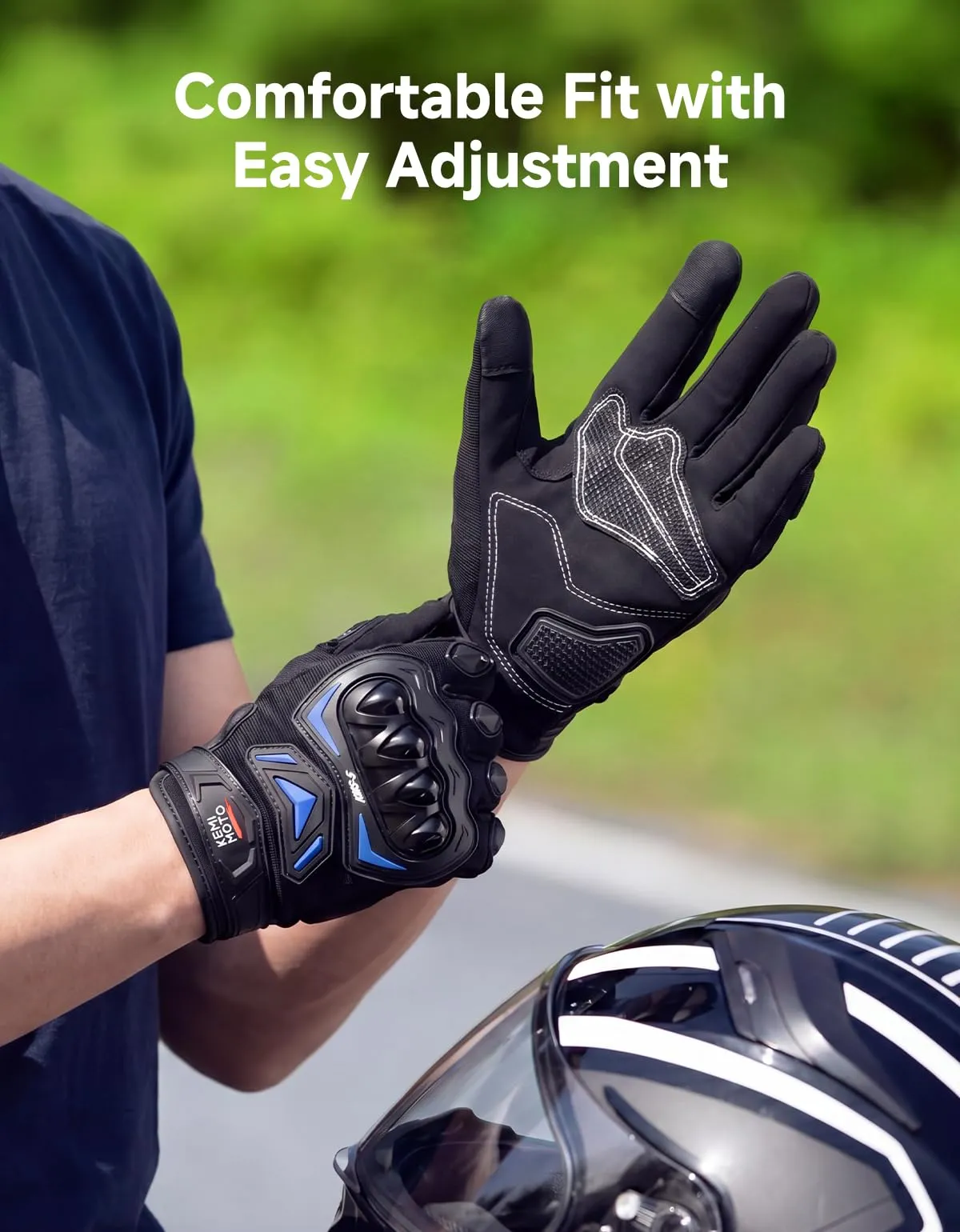 KEMIMOTO Guanti Moto Estivi Touchscreen con Paranocche Rigide, Blu, XXL - immagine 4