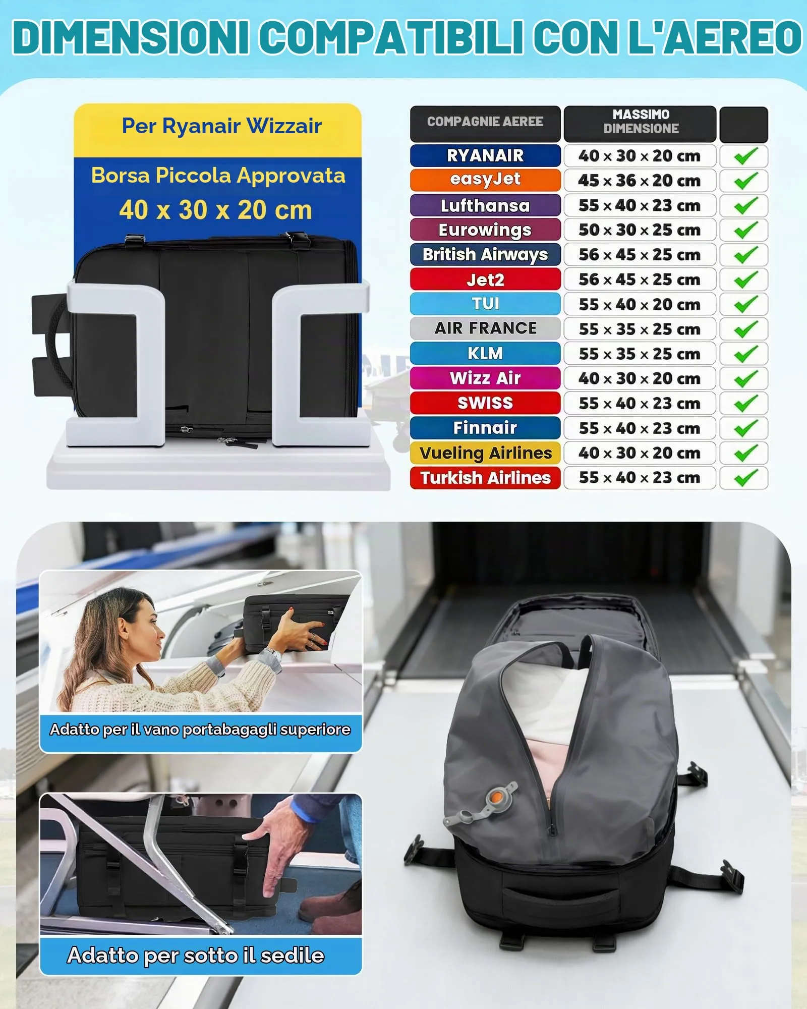 SZLX Zaino da Viaggio Sottovuoto con Pompa 40x30x20 per Ryanair, Wizzair, Easyjet, Impermeabile per Laptop 14 Pollici - immagine 4