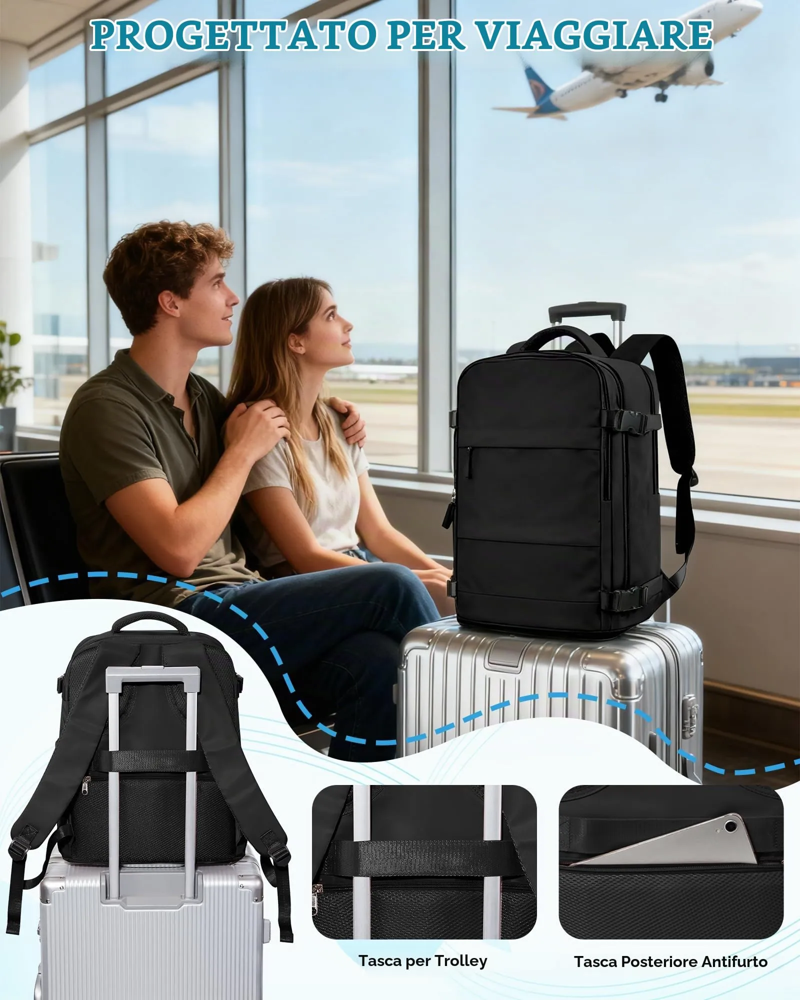 SZLX Zaino da Viaggio Sottovuoto con Pompa 40x30x20 per Ryanair, Wizzair, Easyjet, Impermeabile per Laptop 14 Pollici - immagine 8