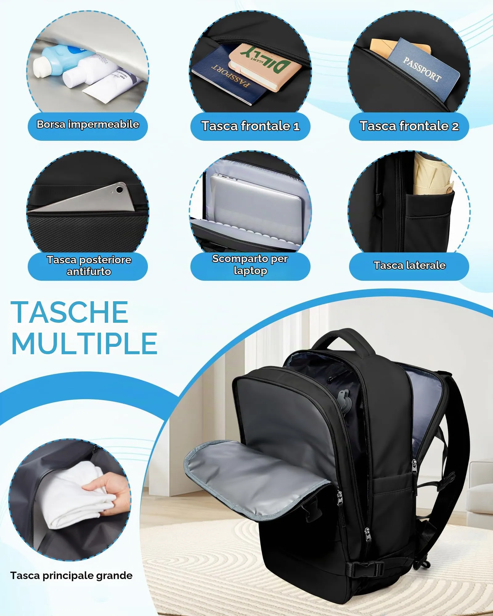 SZLX Zaino da Viaggio Sottovuoto con Pompa 40x30x20 per Ryanair, Wizzair, Easyjet, Impermeabile per Laptop 14 Pollici - immagine 9