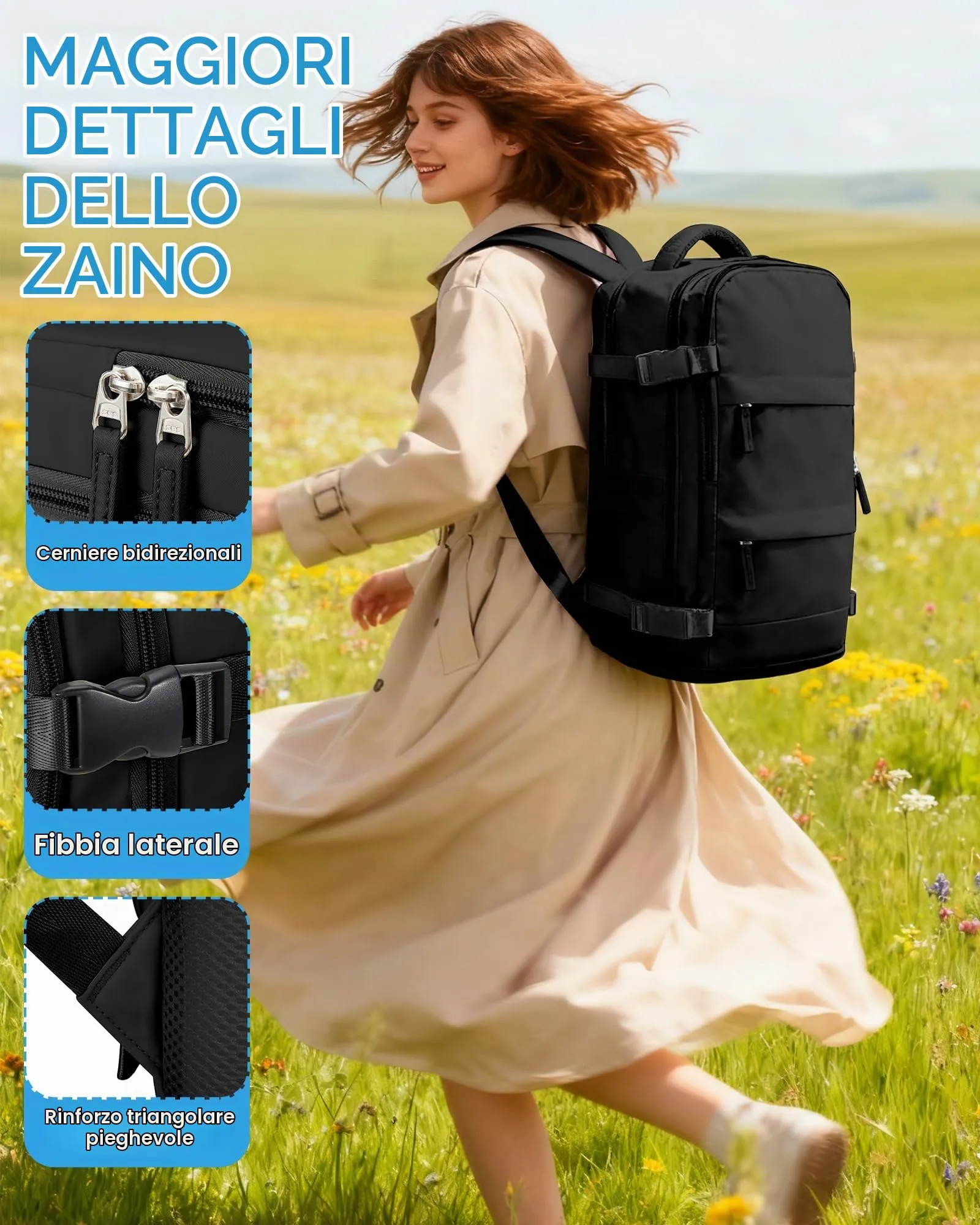 SZLX Zaino da Viaggio Sottovuoto con Pompa 40x30x20 per Ryanair, Wizzair, Easyjet, Impermeabile per Laptop 14 Pollici - immagine 10