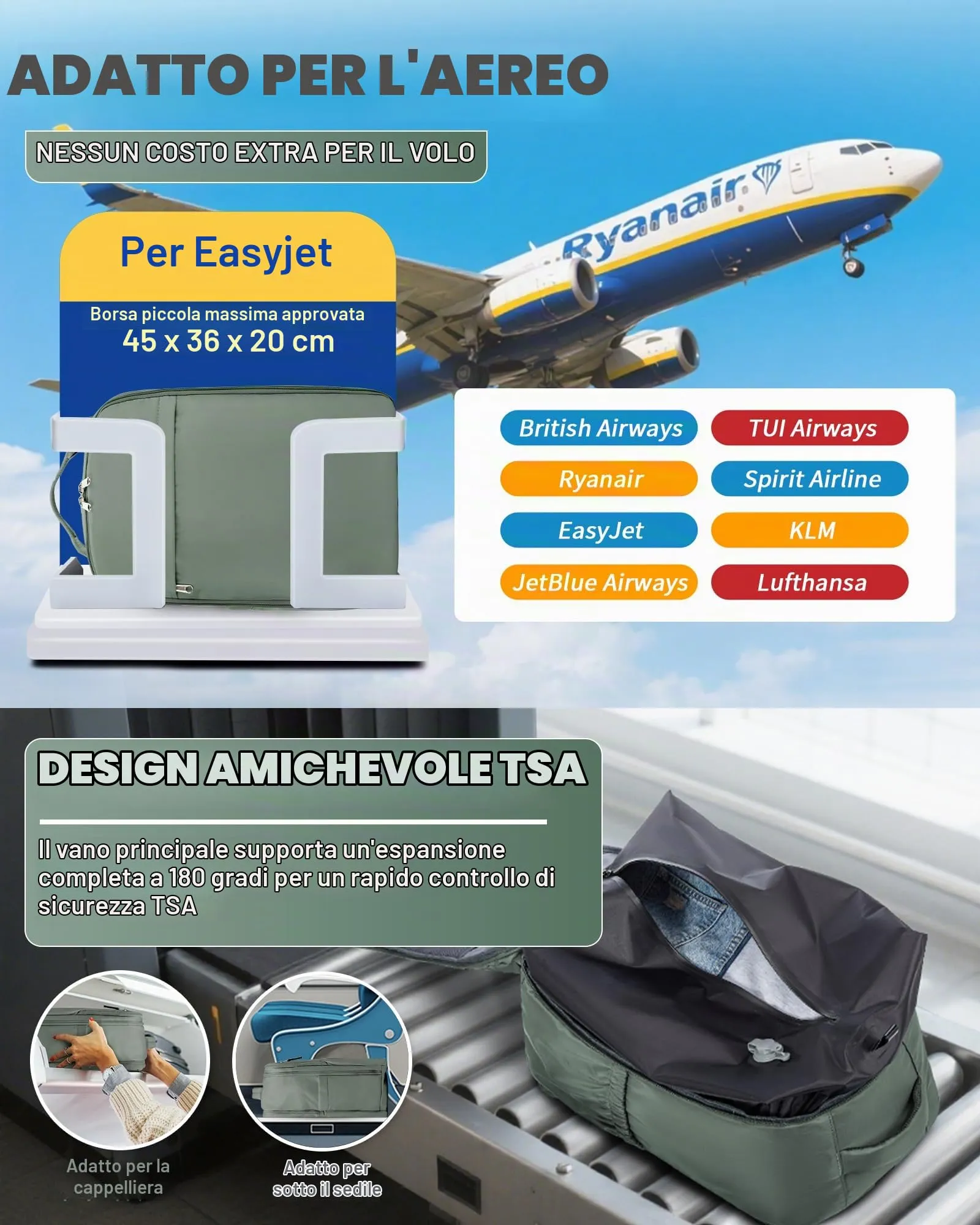 SZLX Zaino da Viaggio Sottovuoto con Pompa, Bagaglio a Mano 45x36x20cm per Ryanair Wizzair Easyjet, Impermeabile con Scomparto Laptop 14 Pollici - immagine 2