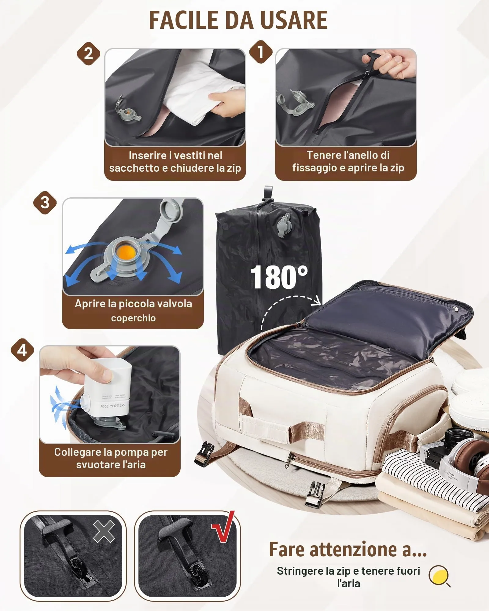 SZLX Zaino da Viaggio Sottovuoto con Pompa 40x30x20 per Ryanair, Wizzair, Easyjet, Impermeabile per Laptop 14 Pollici - immagine 6