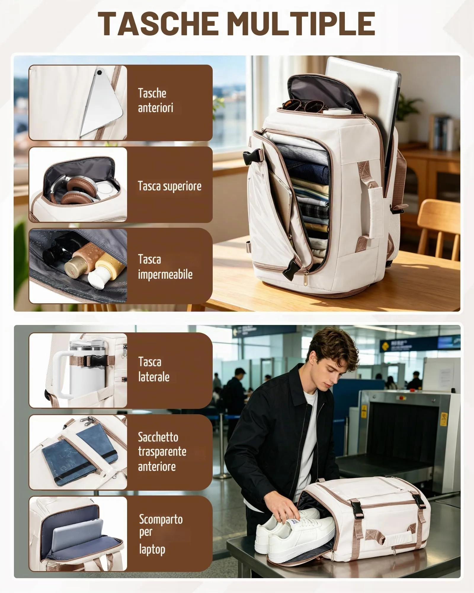 SZLX Zaino da Viaggio Sottovuoto con Pompa 40x30x20 per Ryanair, Wizzair, Easyjet, Impermeabile per Laptop 14 Pollici - immagine 9