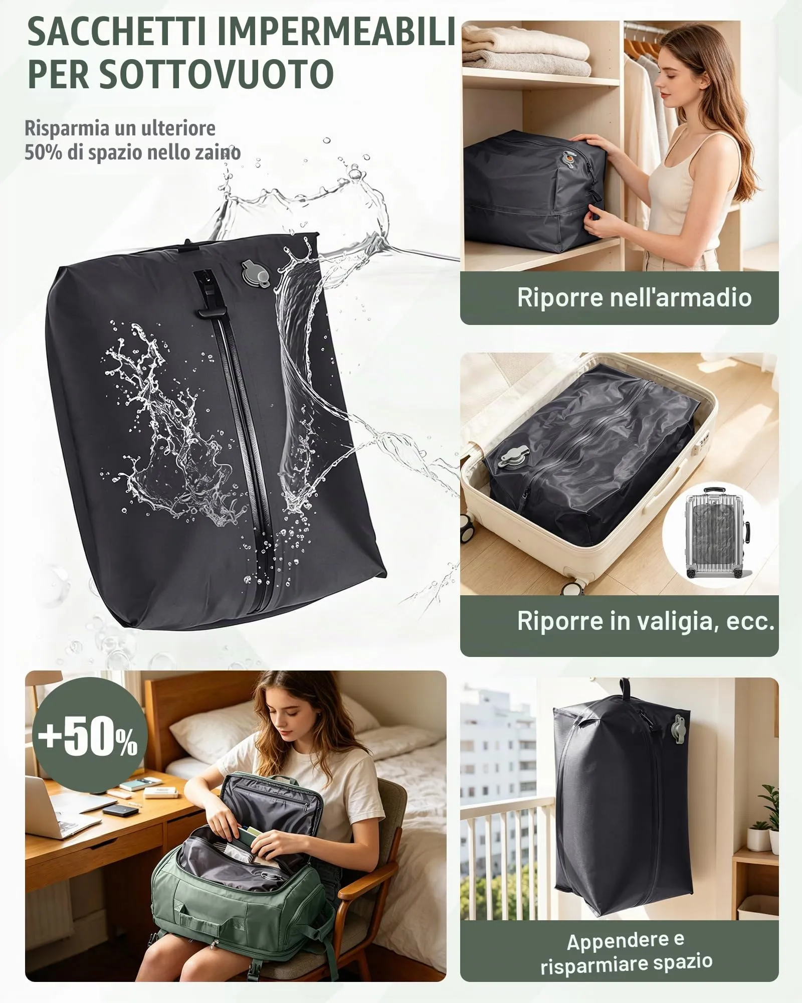 SZLX Zaino da Viaggio Sottovuoto con Pompa 40x30x20 per Ryanair Wizzair Easyjet, Impermeabile per Laptop 14 Pollici - immagine 9