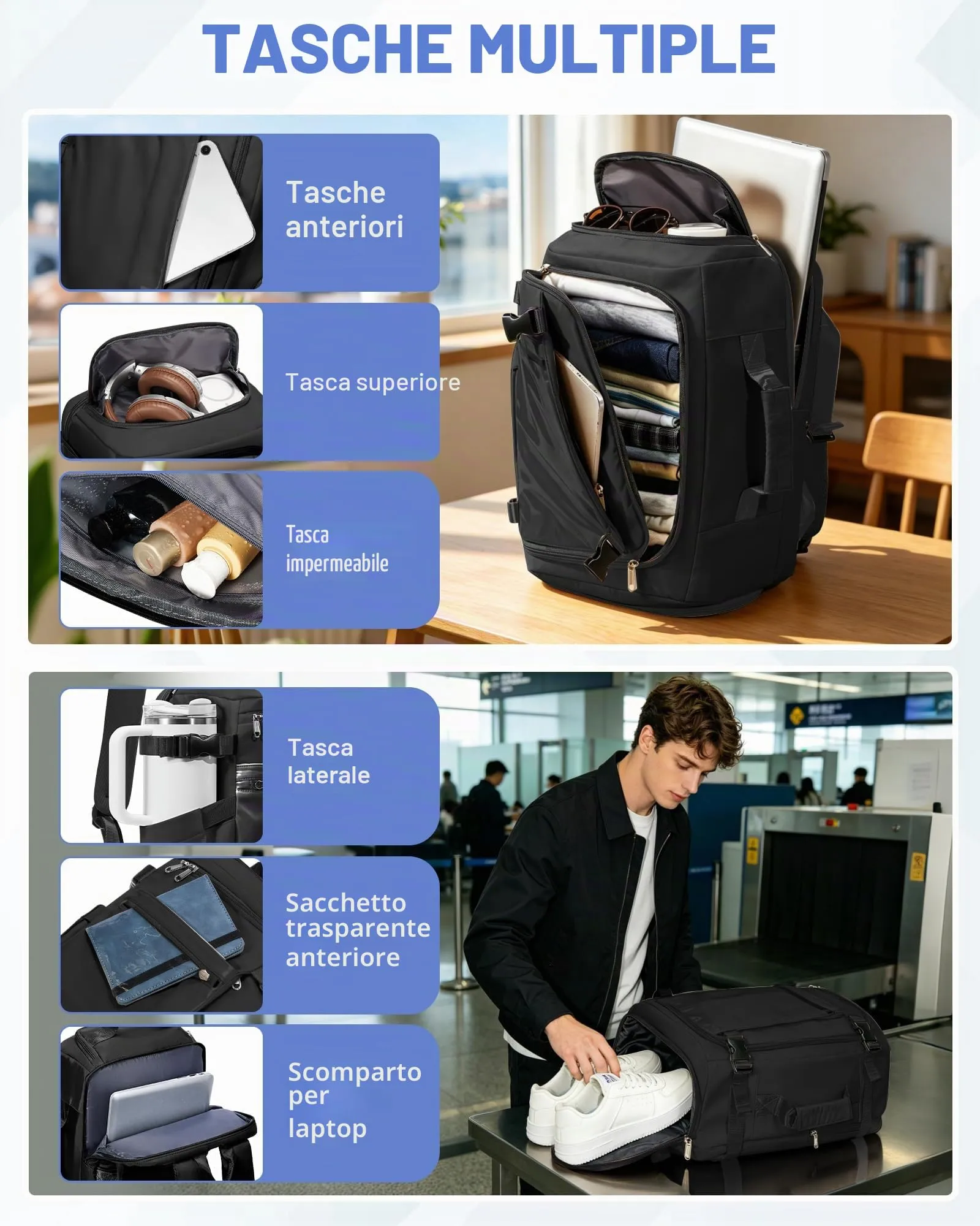 SZLX Zaino da Viaggio Sottovuoto con Pompa 40x30x20 per Ryanair, Wizzair, Easyjet, Impermeabile per Laptop 14 Pollici - immagine 10