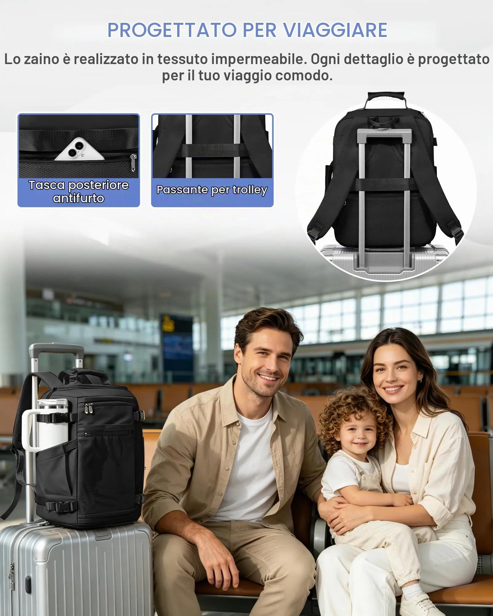 SZLX Zaino da Viaggio Sottovuoto con Pompa 40x30x20 per Ryanair, Wizzair, Easyjet, Impermeabile per Laptop 14 Pollici - immagine 11