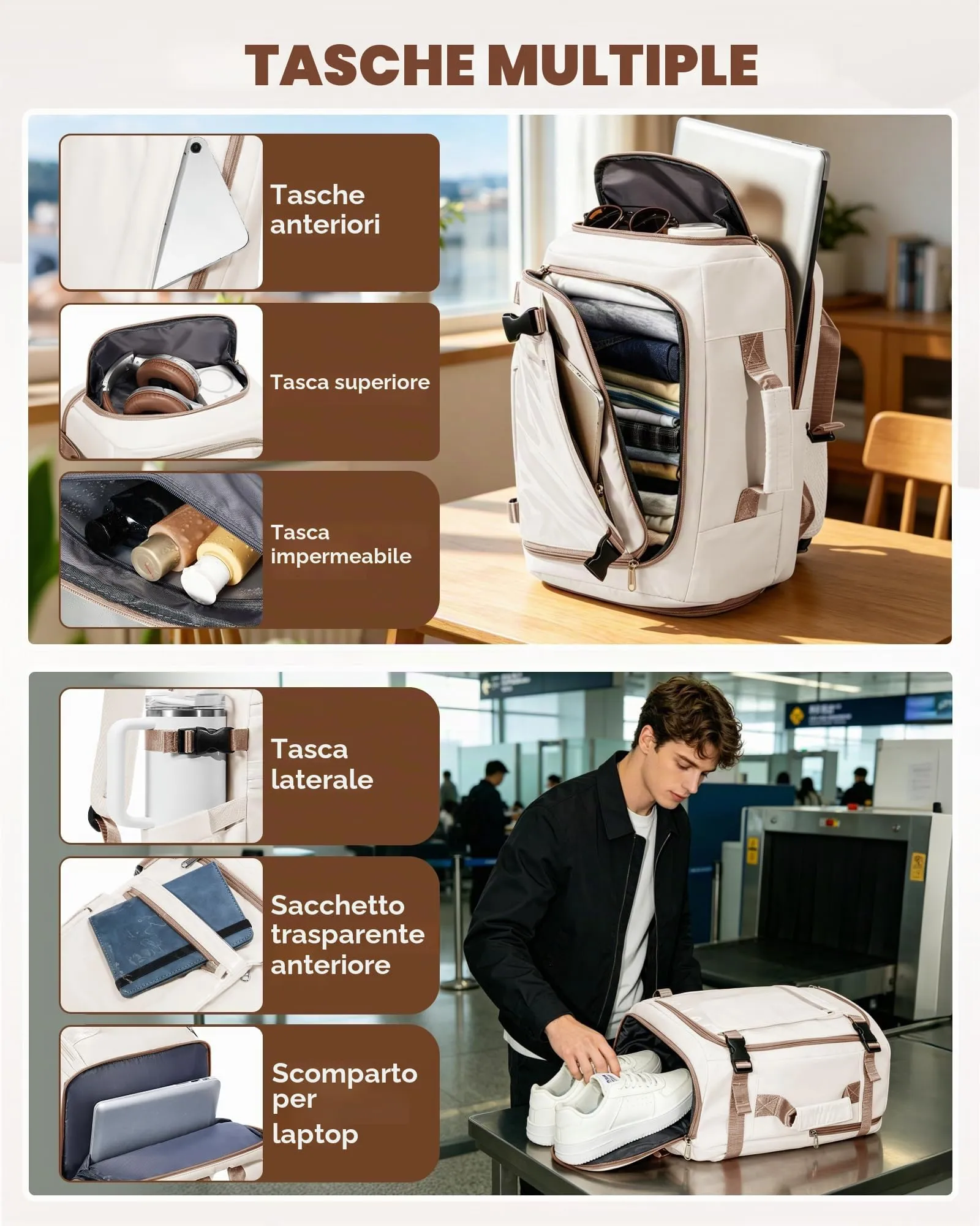 SZLX Zaino da Viaggio 40x30x20 per Ryanair Wizzair Easyjet, Impermeabile con Scomparto Laptop 14 Pollici - immagine 6