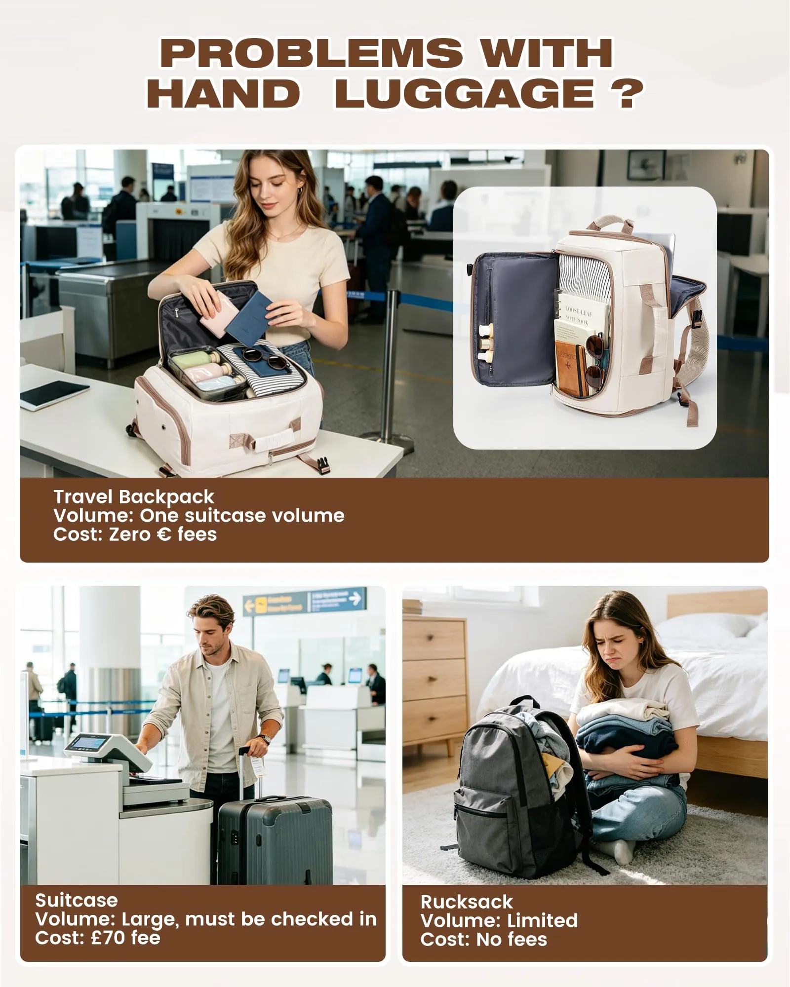SZLX Zaino da Viaggio 40x30x20 per Ryanair Wizzair Easyjet, Impermeabile con Scomparto Laptop 14 Pollici - immagine 8
