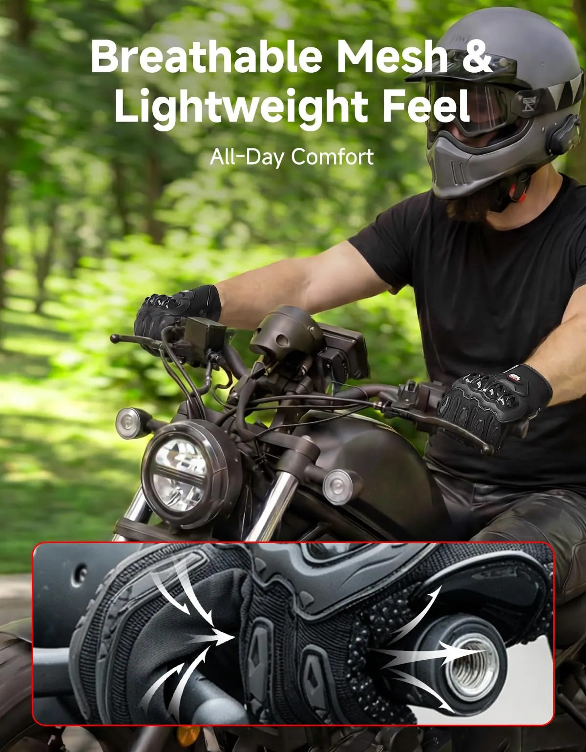 KEMIMOTO Guanti Moto Estivi Touchscreen con Protezioni, Nero, XL+ BREIT - immagine 2