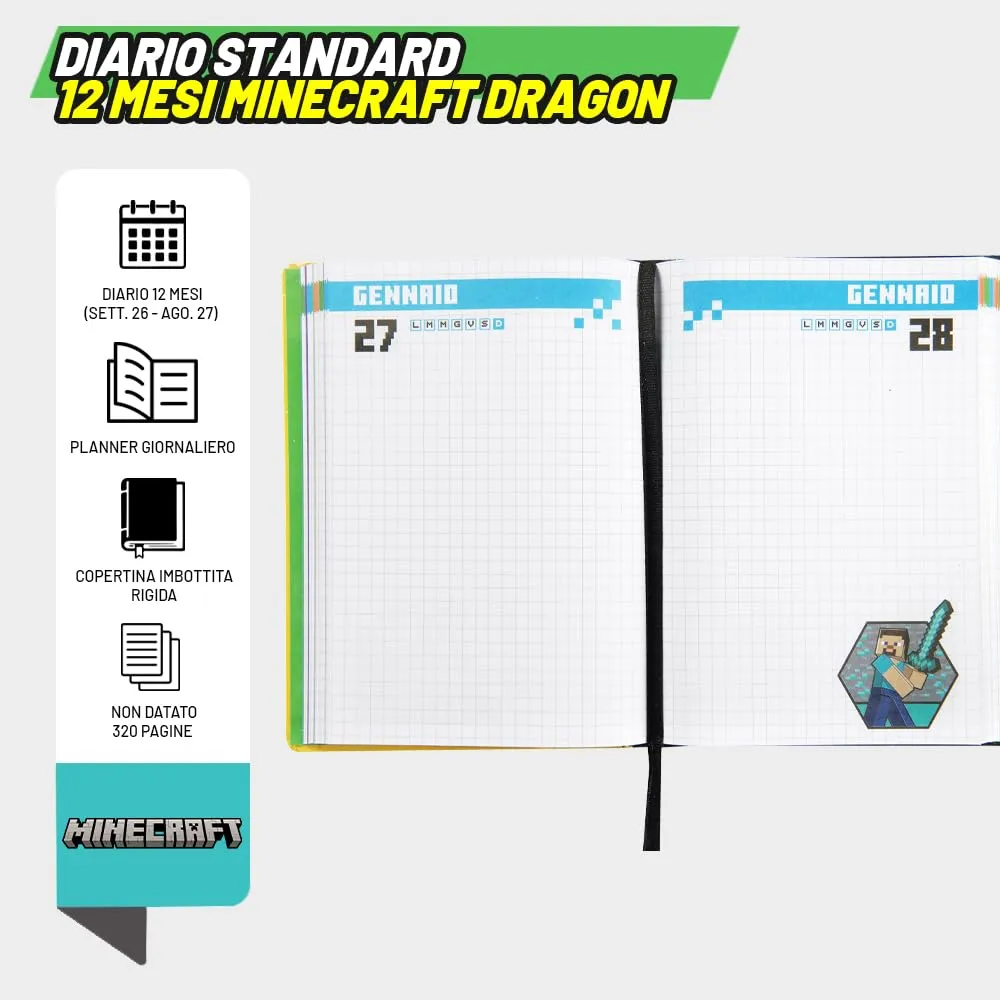Franco Cosimo Panini Diario Scuola Ufficiale Minecraft, 12 Mesi, Copertina Imbottita, 320 Pagine, 13x17.8 cm - immagine 4