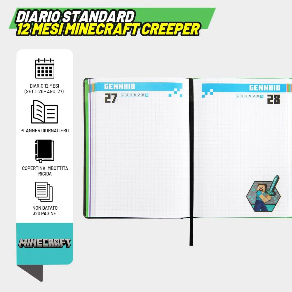 Franco Cosimo Panini Diario Scuola Ufficiale Minecraft, Copertina Imbottita, 320 Pagine, 13x17.8 cm - immagine 4