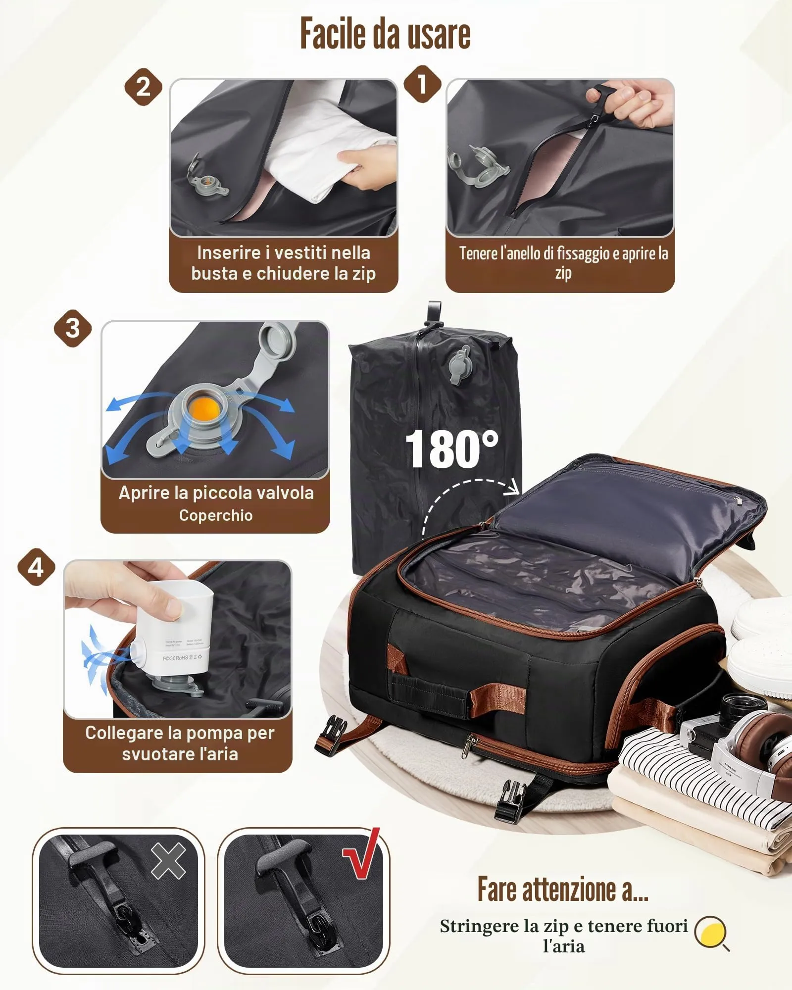 SZLX Zaino da Viaggio Sottovuoto con Pompa 40x30x20 per Ryanair, Wizzair, Easyjet, Impermeabile per Laptop 14 Pollici - immagine 7