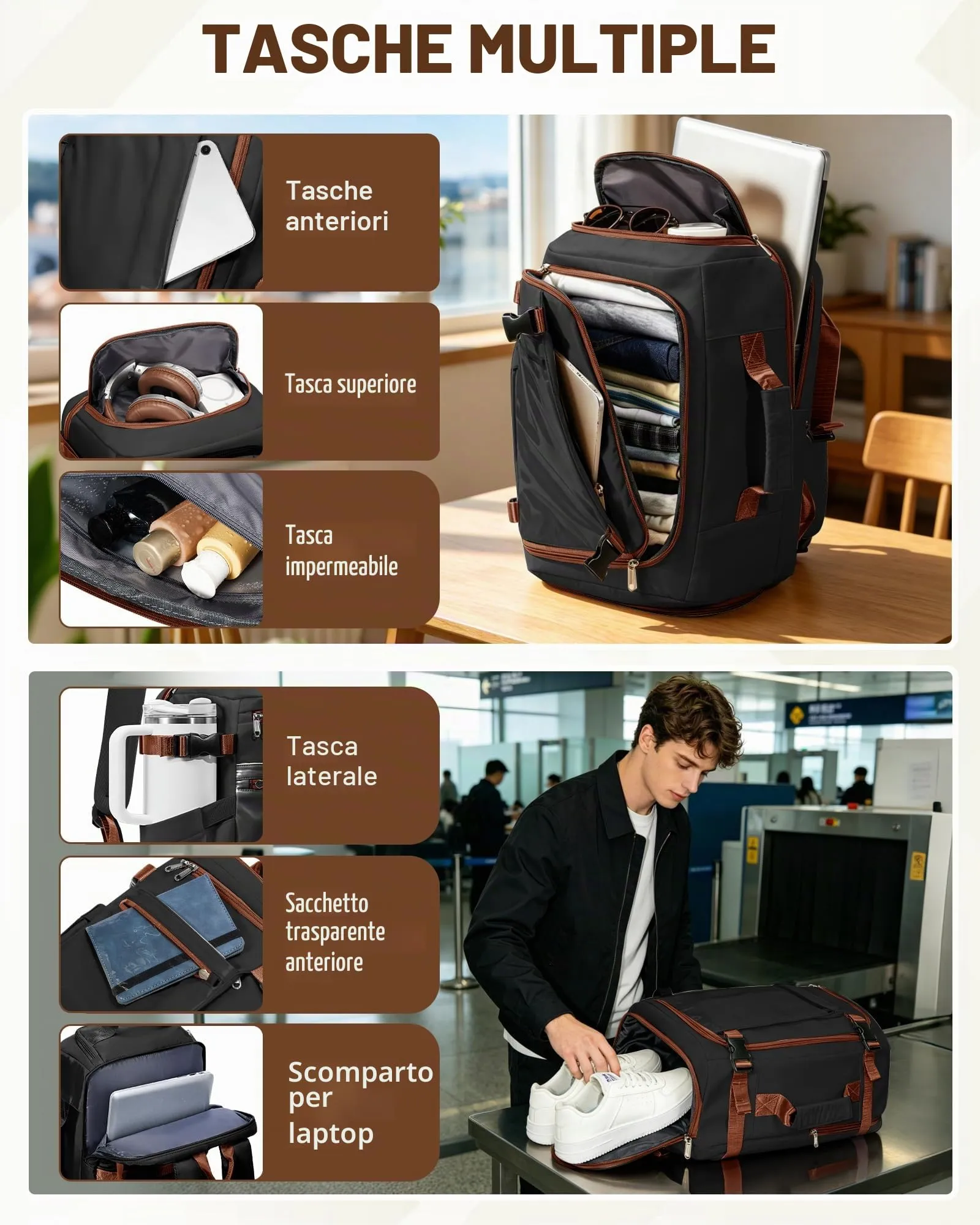 SZLX Zaino da Viaggio Sottovuoto con Pompa 40x30x20 per Ryanair, Wizzair, Easyjet, Impermeabile per Laptop 14 Pollici - immagine 10