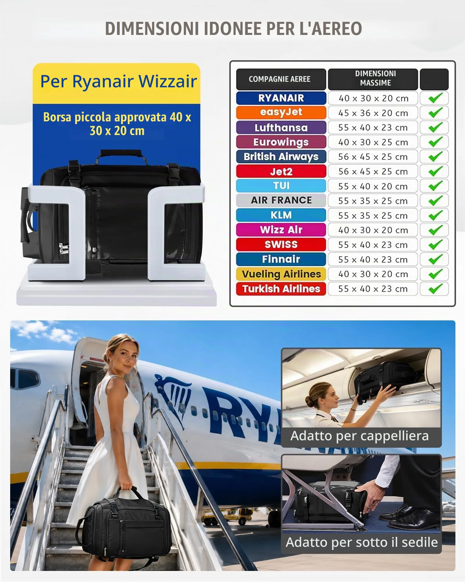 SZLX Zaino da Viaggio 40x30x20 Bagaglio a Mano Ryanair Wizzair Easyjet per Laptop 14 Pollici Impermeabile - immagine 4