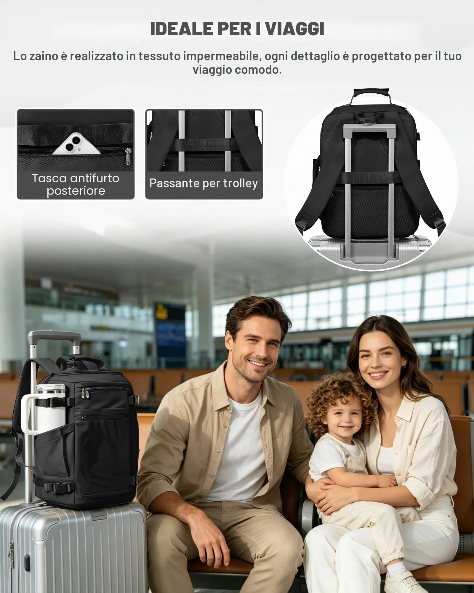 SZLX Zaino da Viaggio 40x30x20 Bagaglio a Mano Ryanair Wizzair Easyjet per Laptop 14 Pollici Impermeabile - immagine 8