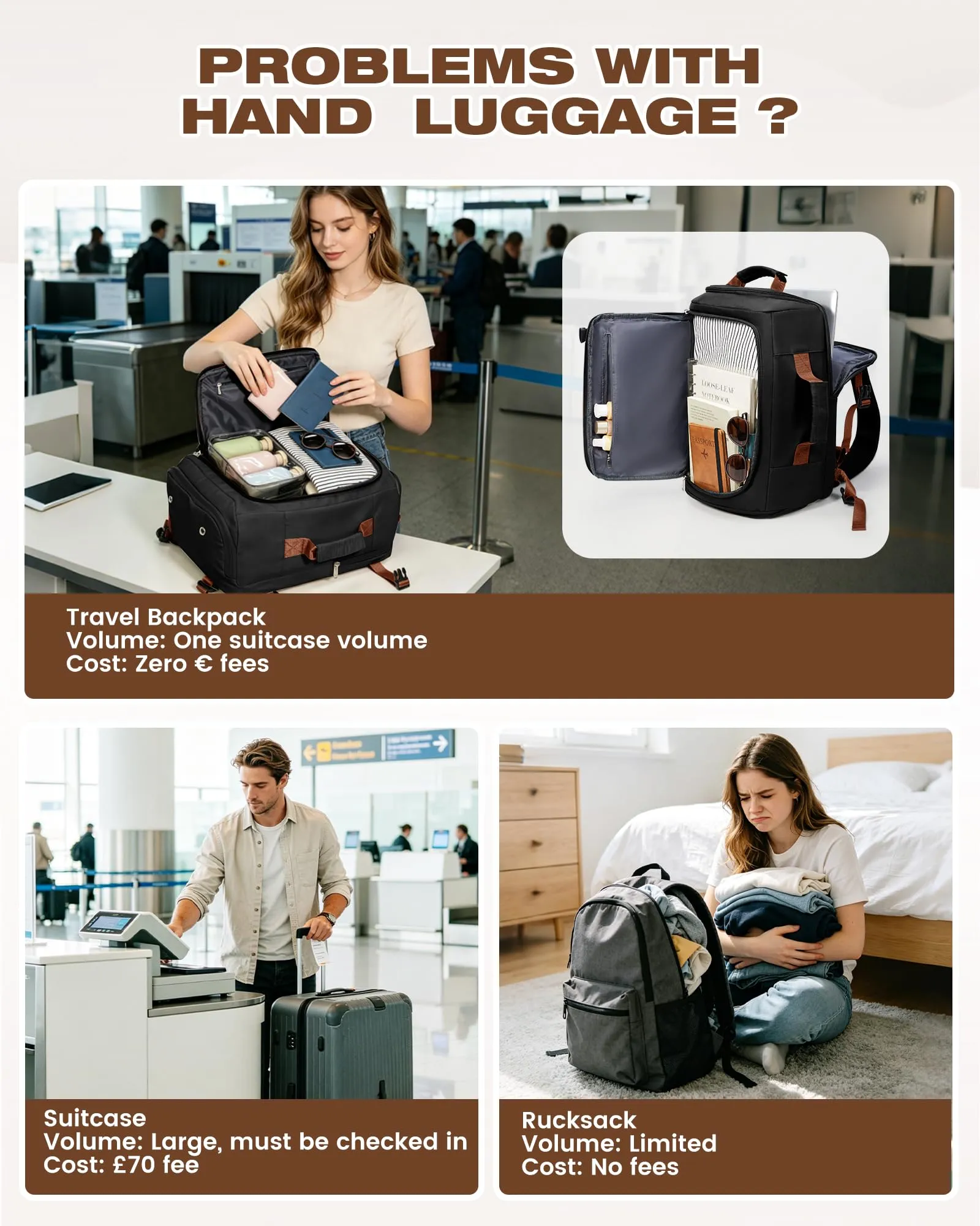 SZLX Zaino da Viaggio 40x30x20 per Ryanair, Wizzair ed Easyjet, Impermeabile con Scomparto Laptop 14 Pollici - immagine 7
