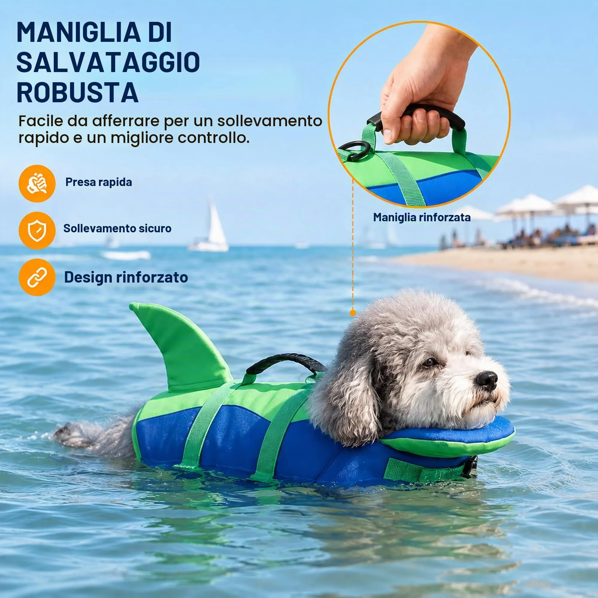 Zunea Giubbotto di salvataggio a forma di squalo per cani di taglia piccola e media, blu, XL - immagine 2