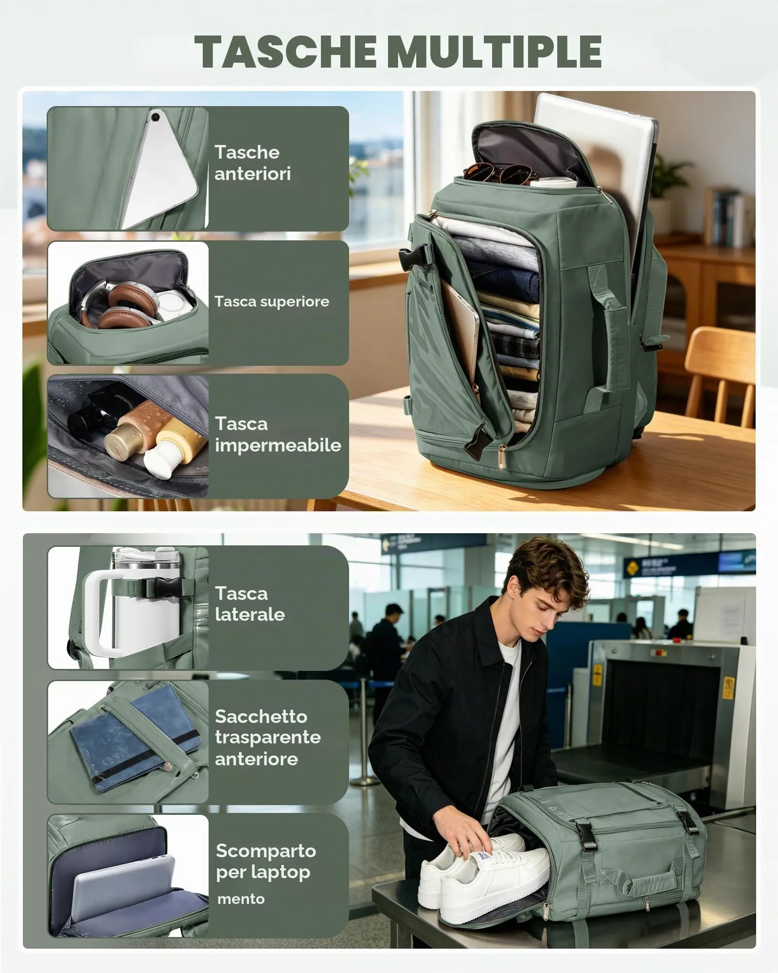 SZLX Zaino da Viaggio 40x30x20 per Ryanair Wizzair Easyjet, Bagaglio a Mano Impermeabile con Scomparto Laptop 14 Pollici - immagine 6