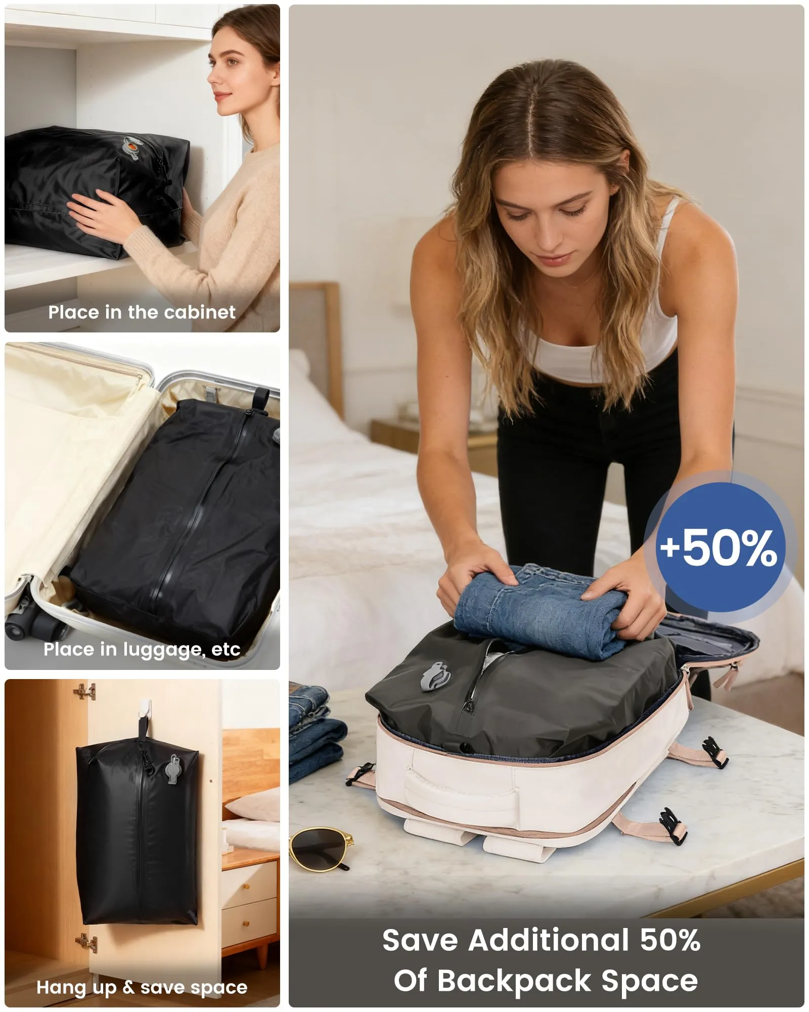 SZLX Zaino da Viaggio Sottovuoto con Pompa 40x30x20 per Ryanair Wizzair Easyjet, Impermeabile per Laptop 14 Pollici - immagine 8