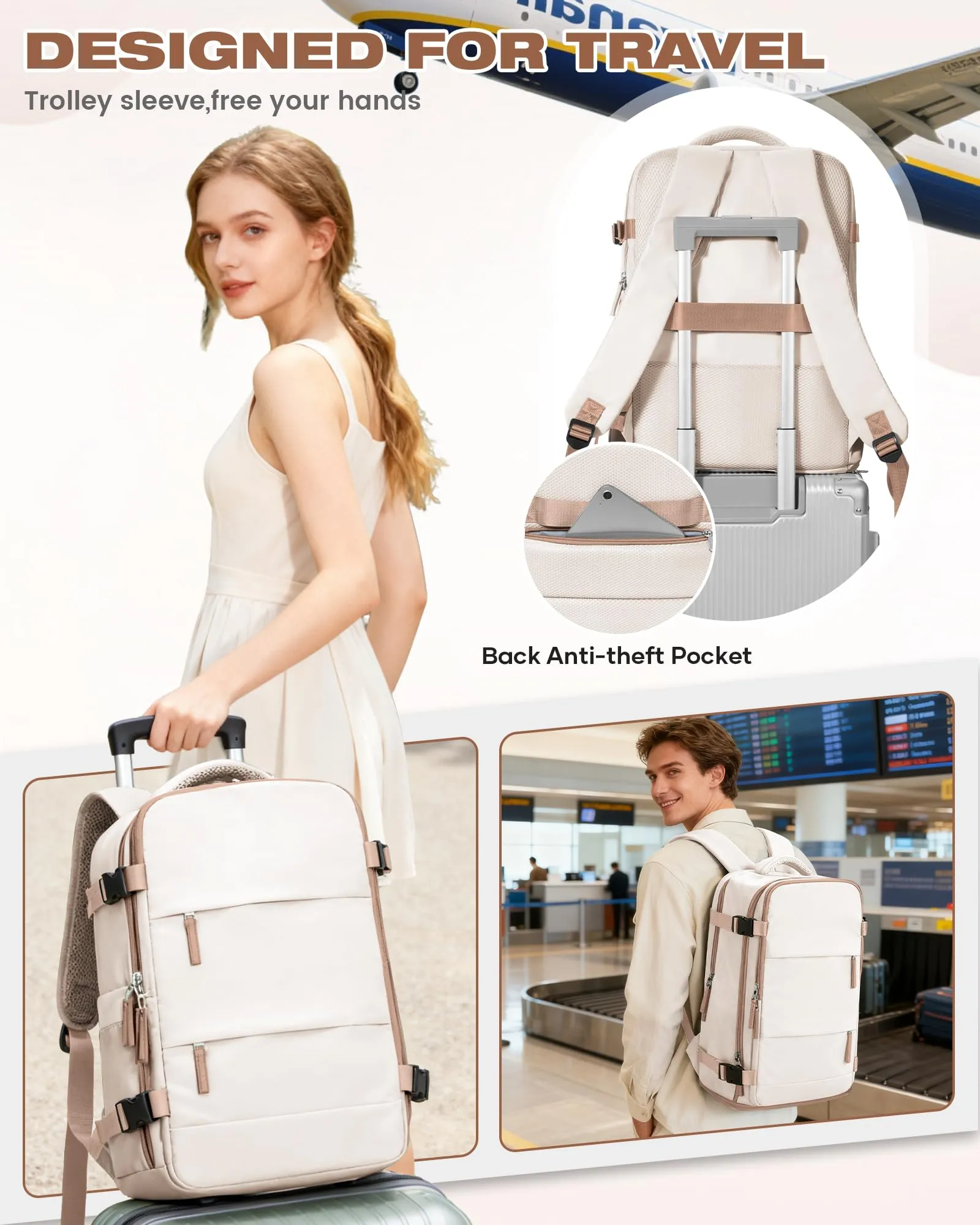 SZLX Zaino da Viaggio Sottovuoto con Pompa 40x30x20 per Ryanair Wizzair Easyjet, Impermeabile per Laptop 14 Pollici - immagine 9