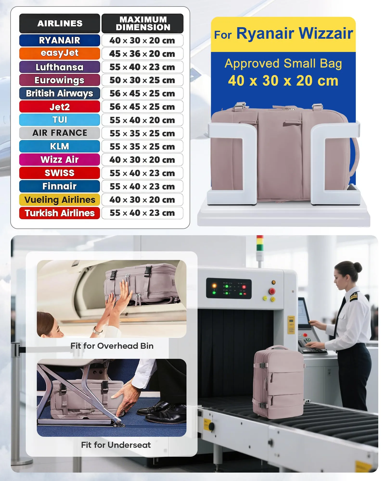 SZLX Zaino da Viaggio Sottovuoto con Pompa 40x30x20 per Ryanair, Wizzair, Easyjet, Impermeabile per Laptop 14 Pollici - immagine 3