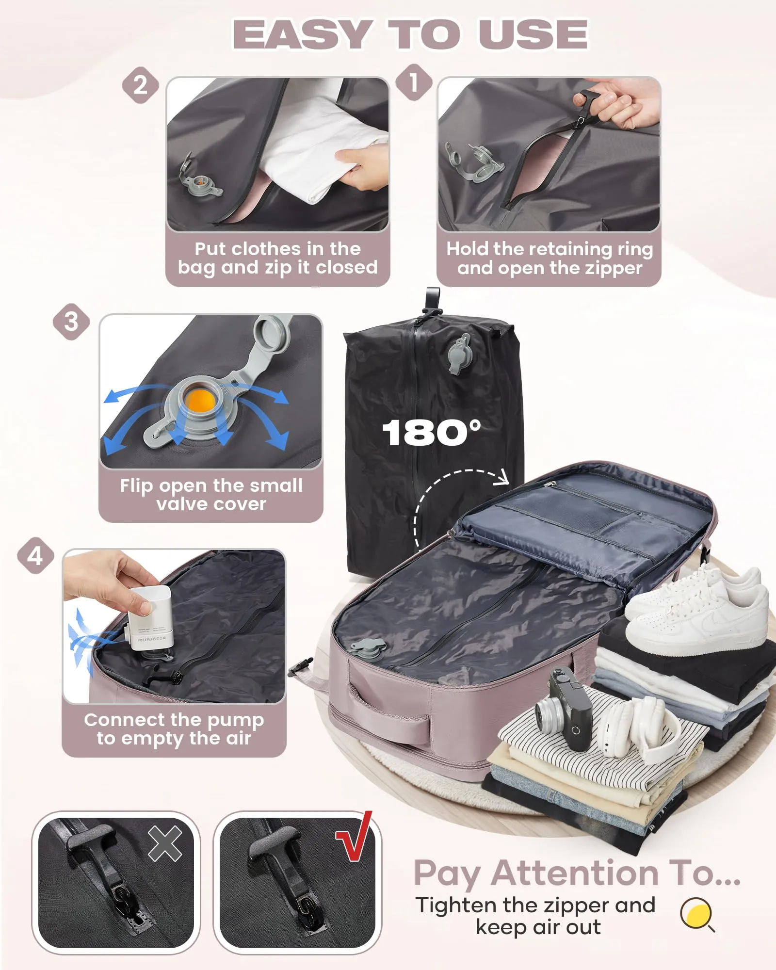 SZLX Zaino da Viaggio Sottovuoto con Pompa 40x30x20 per Ryanair, Wizzair, Easyjet, Impermeabile per Laptop 14 Pollici - immagine 7