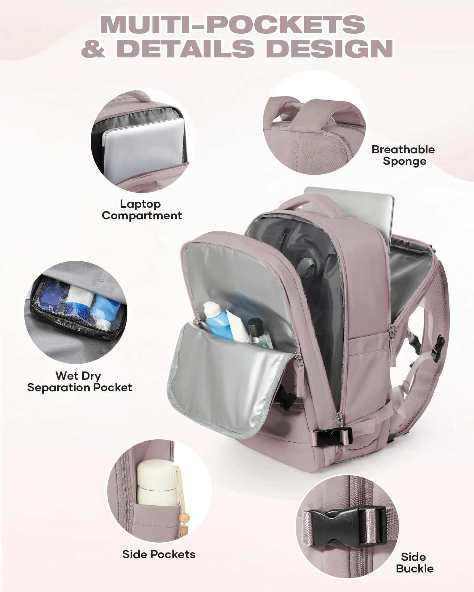 SZLX Zaino da Viaggio Sottovuoto con Pompa 40x30x20 per Ryanair, Wizzair, Easyjet, Impermeabile per Laptop 14 Pollici - immagine 9