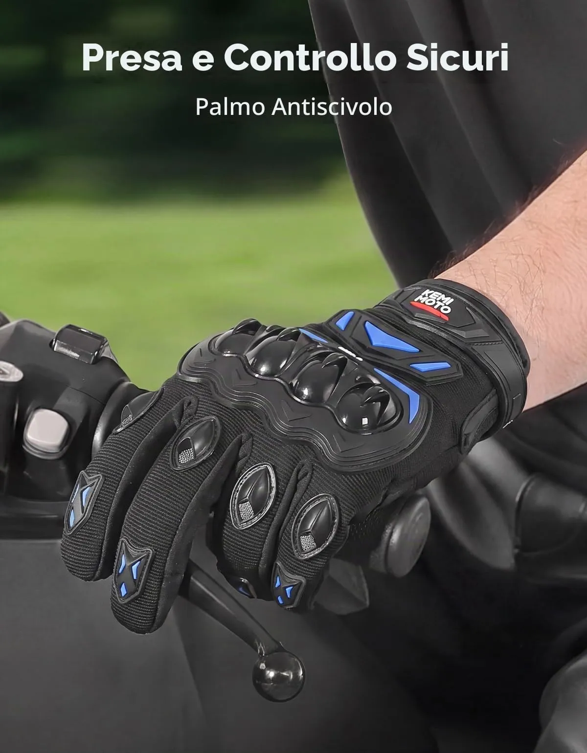 KEMIMOTO Guanti Moto Estivi Touchscreen con Paranocche Rigide, Blu, Taglia L - immagine 3