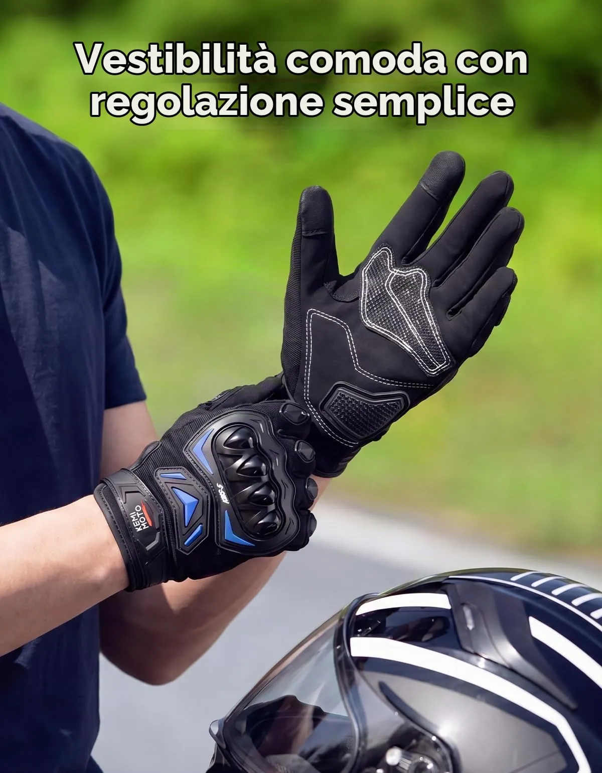 KEMIMOTO Guanti Moto Estivi Touchscreen con Paranocche Rigide, Blu, Taglia L - immagine 4