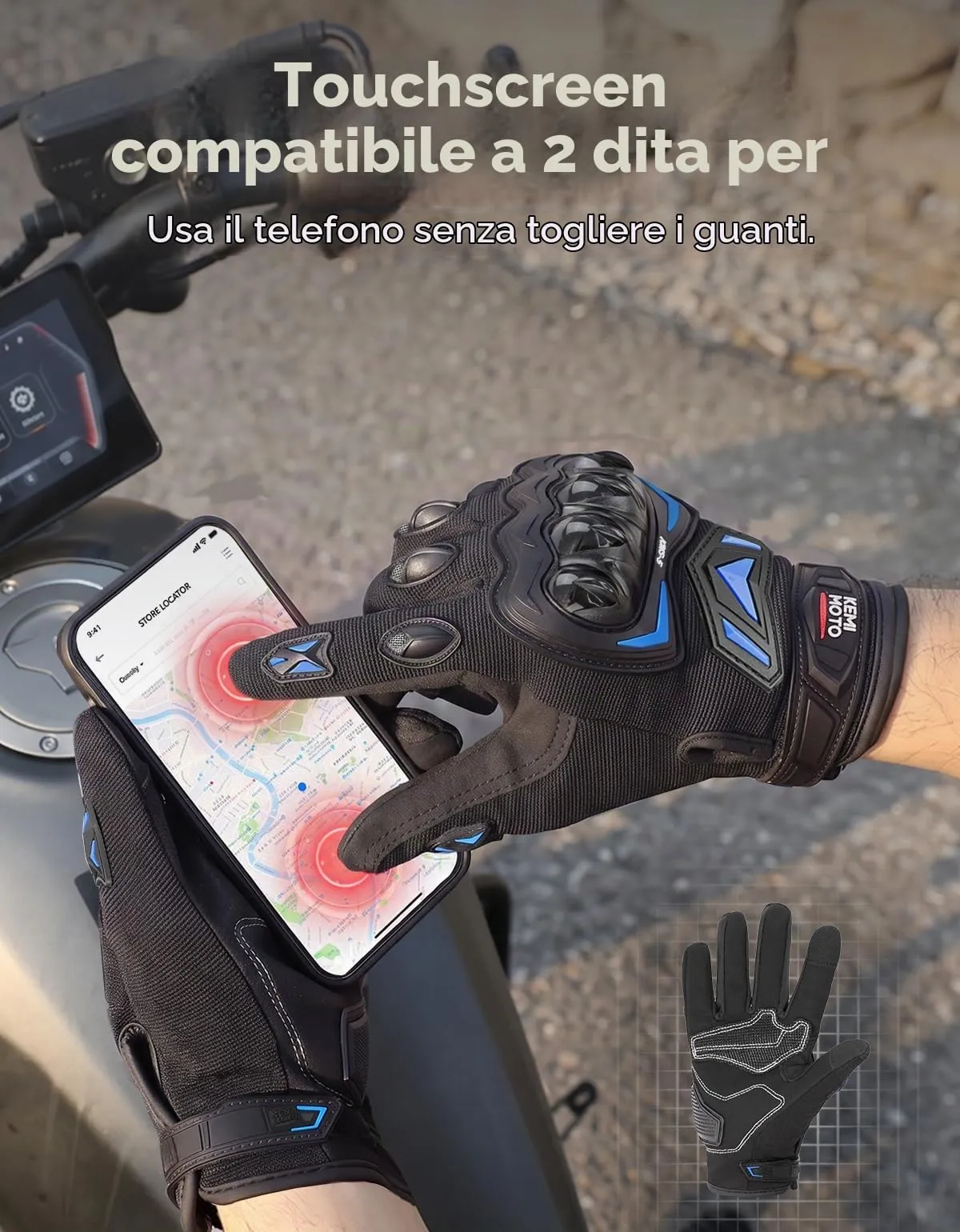 KEMIMOTO Guanti Moto Estivi Touchscreen con Paranocche Rigide, Blu, Taglia L - immagine 5