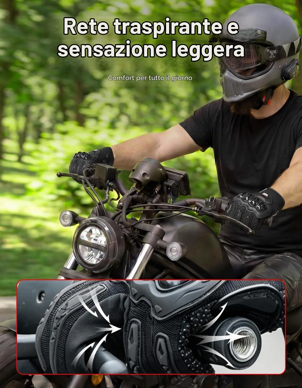 KEMIMOTO Guanti Moto Estivi Touchscreen con Protezione Nocche, Nero, L+ Breit - immagine 2