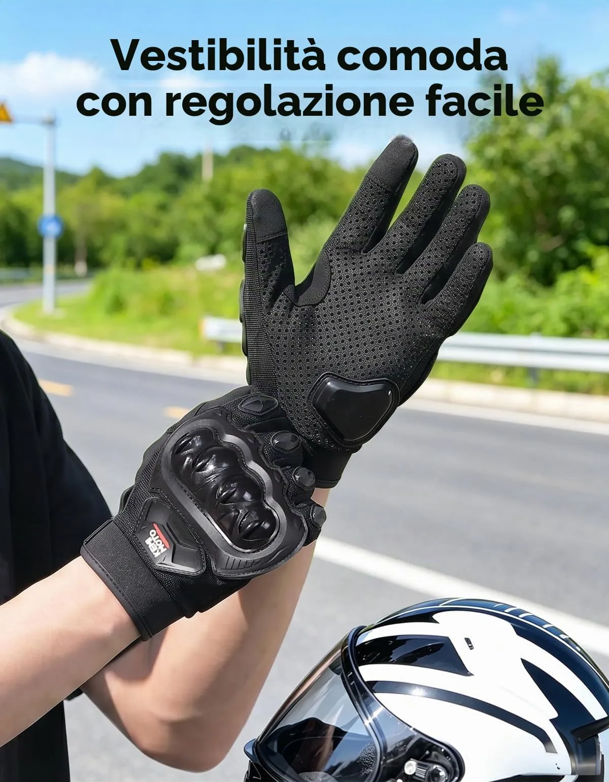 KEMIMOTO Guanti Moto Estivi Touchscreen con Protezione Nocche, Nero, L+ Breit - immagine 4
