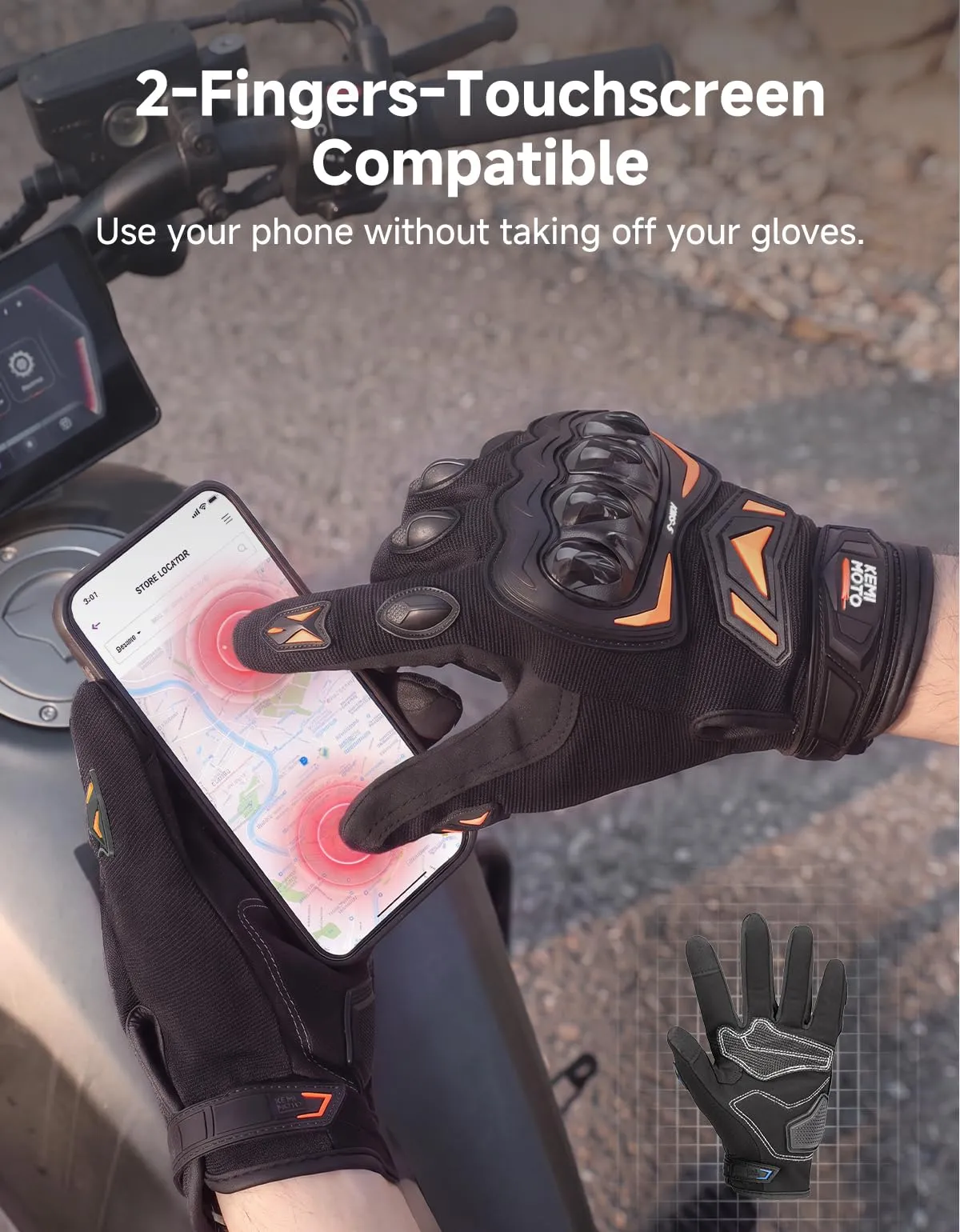 KEMIMOTO Guanti Moto Estivi Touchscreen con Paranocche Rigide, Arancione, XL - immagine 5