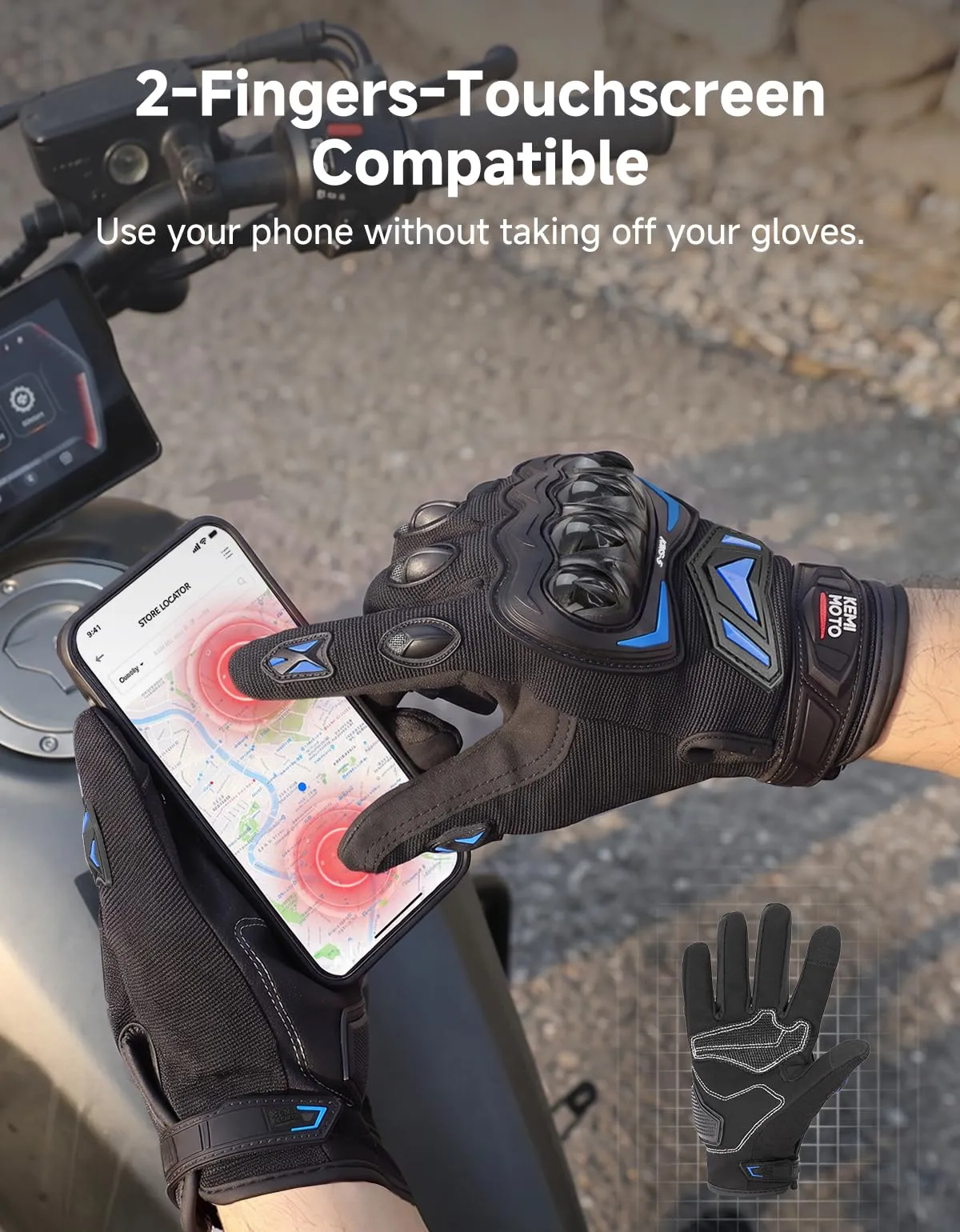 KEMIMOTO Guanti Moto Estivi Touchscreen con Paranocche Rigide, Blu, Taglia M - immagine 5