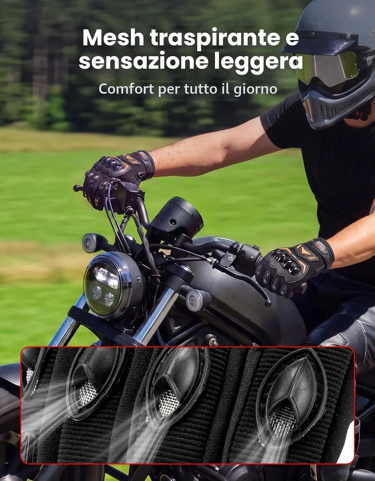 KEMIMOTO Guanti Moto Estivi Touchscreen con Paranocche Rigide, Arancione, Taglia M - immagine 2