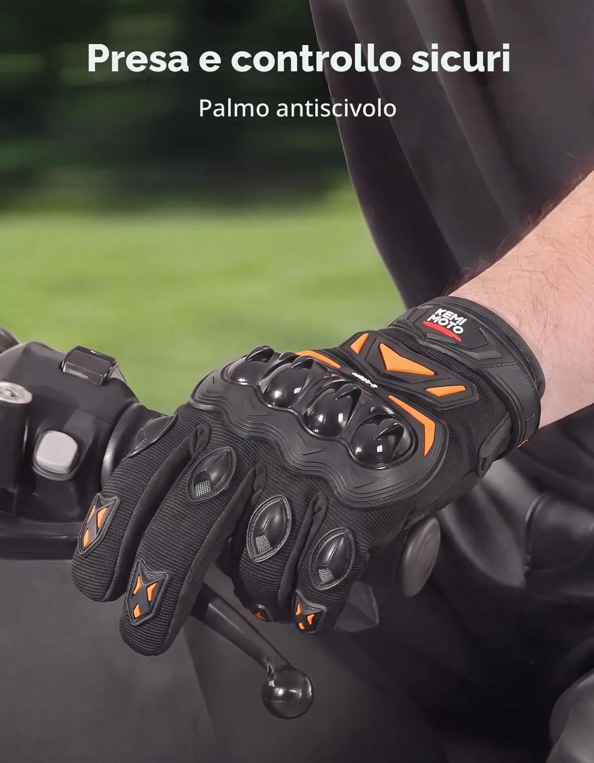 KEMIMOTO Guanti Moto Estivi Touchscreen con Paranocche Rigide, Arancione, Taglia M - immagine 3