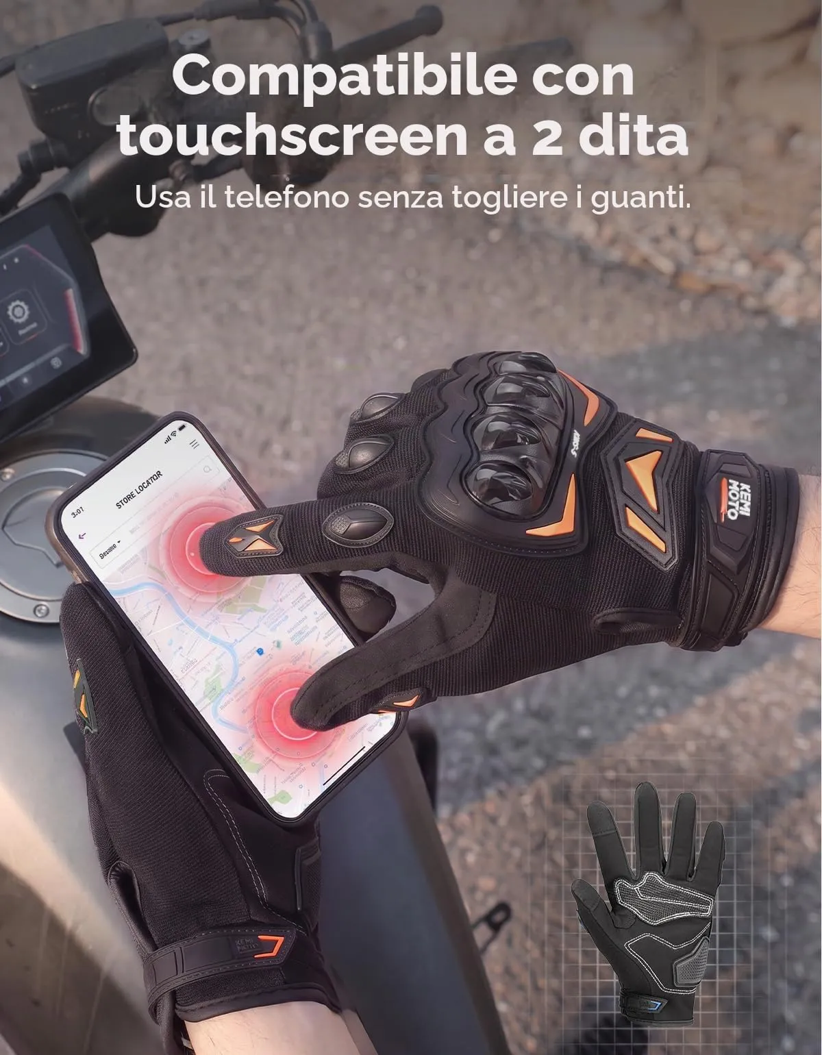 KEMIMOTO Guanti Moto Estivi Touchscreen con Paranocche Rigide, Arancione, Taglia M - immagine 5