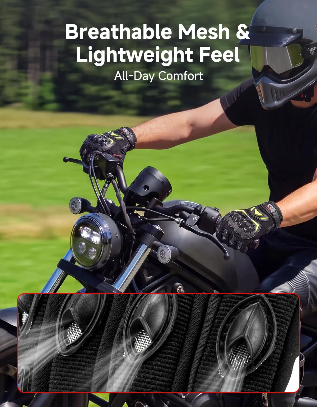 KEMIMOTO Guanti Moto Estivi Touchscreen con Paranocche Rigide, Verde, XXL - immagine 2