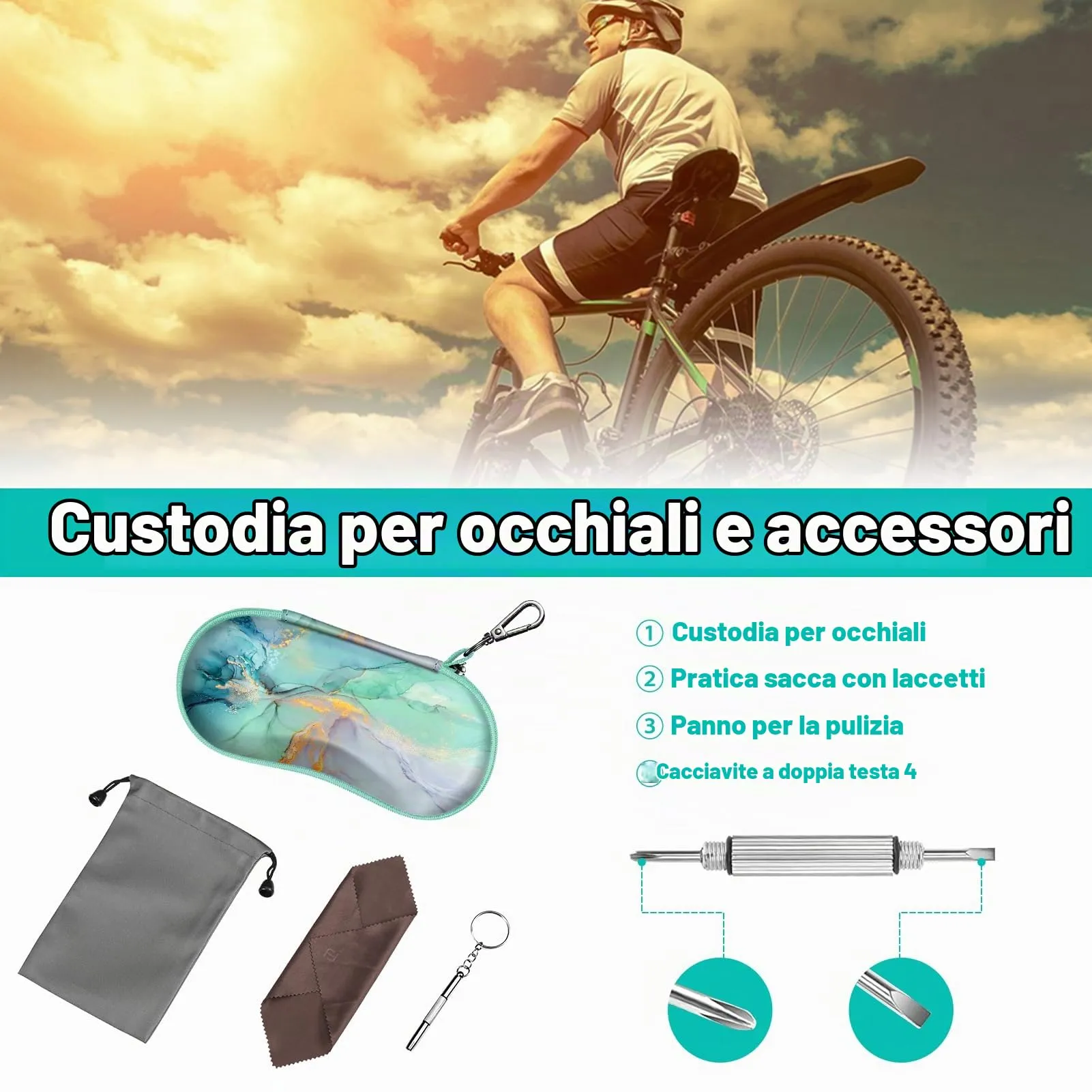 FINTIE Custodia Rigida per Occhiali da Sole e Vista, Marmo Verde - immagine 2