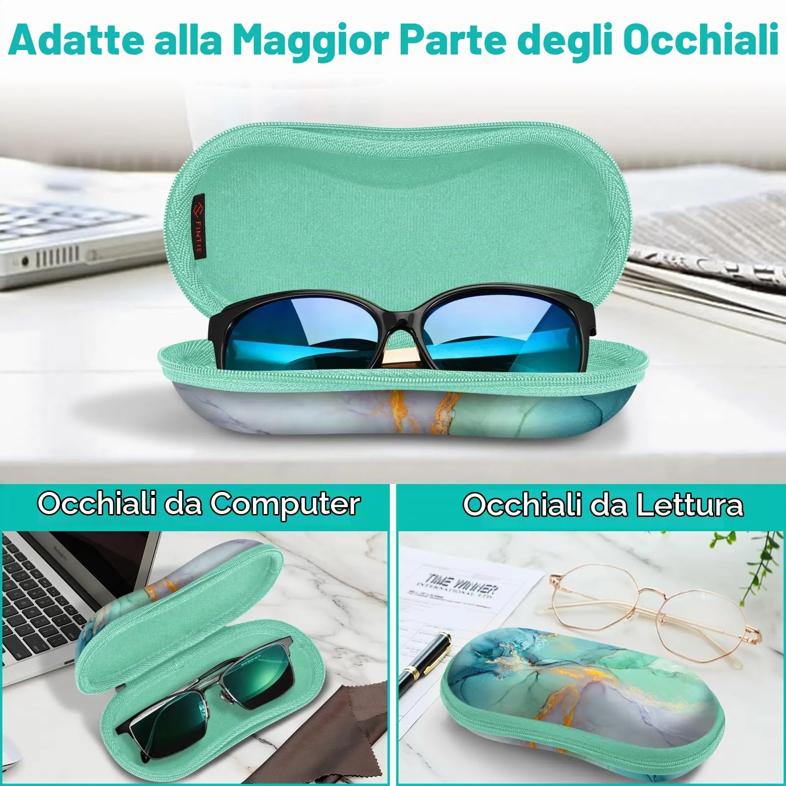 FINTIE Custodia Rigida per Occhiali da Sole e Vista, Marmo Verde - immagine 5