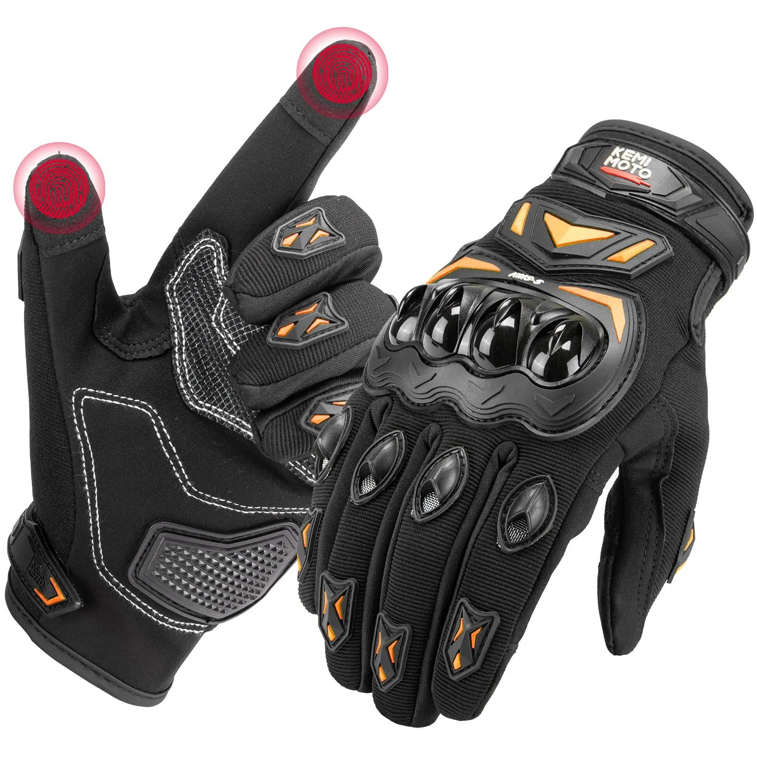 KEMIMOTO Guanti Moto Estivi Touchscreen con Paranocche Rigide, Arancione, XXL - immagine 1