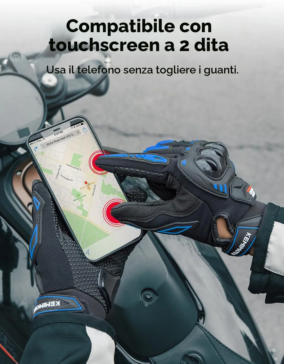 KEMIMOTO Guanti Moto Estivi Touchscreen con Protezione, Blu, XL - immagine 6