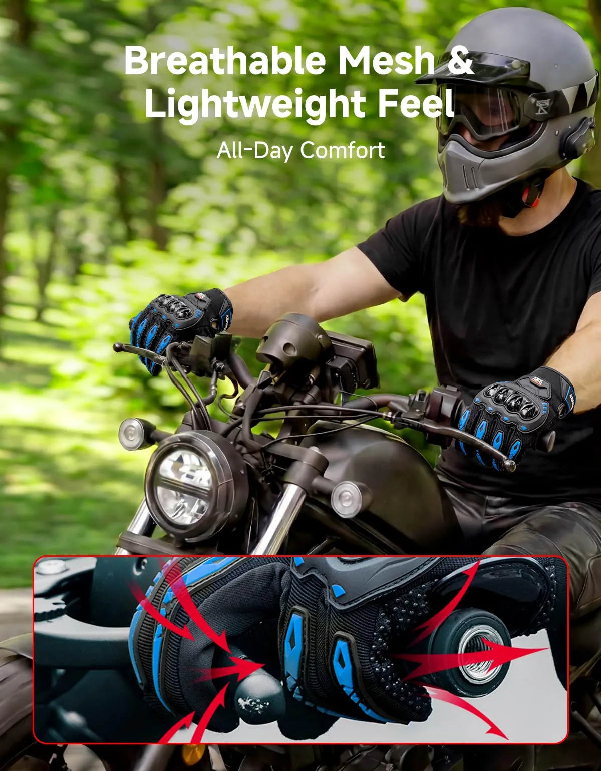 KEMIMOTO Guanti Moto Estivi Touchscreen con Protezione, Blu, XXL - immagine 2